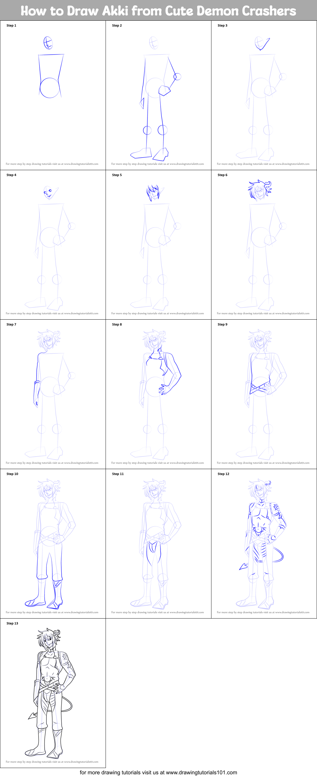 How to Draw Akki from Cute Demon Crashers Printable Step by Step
