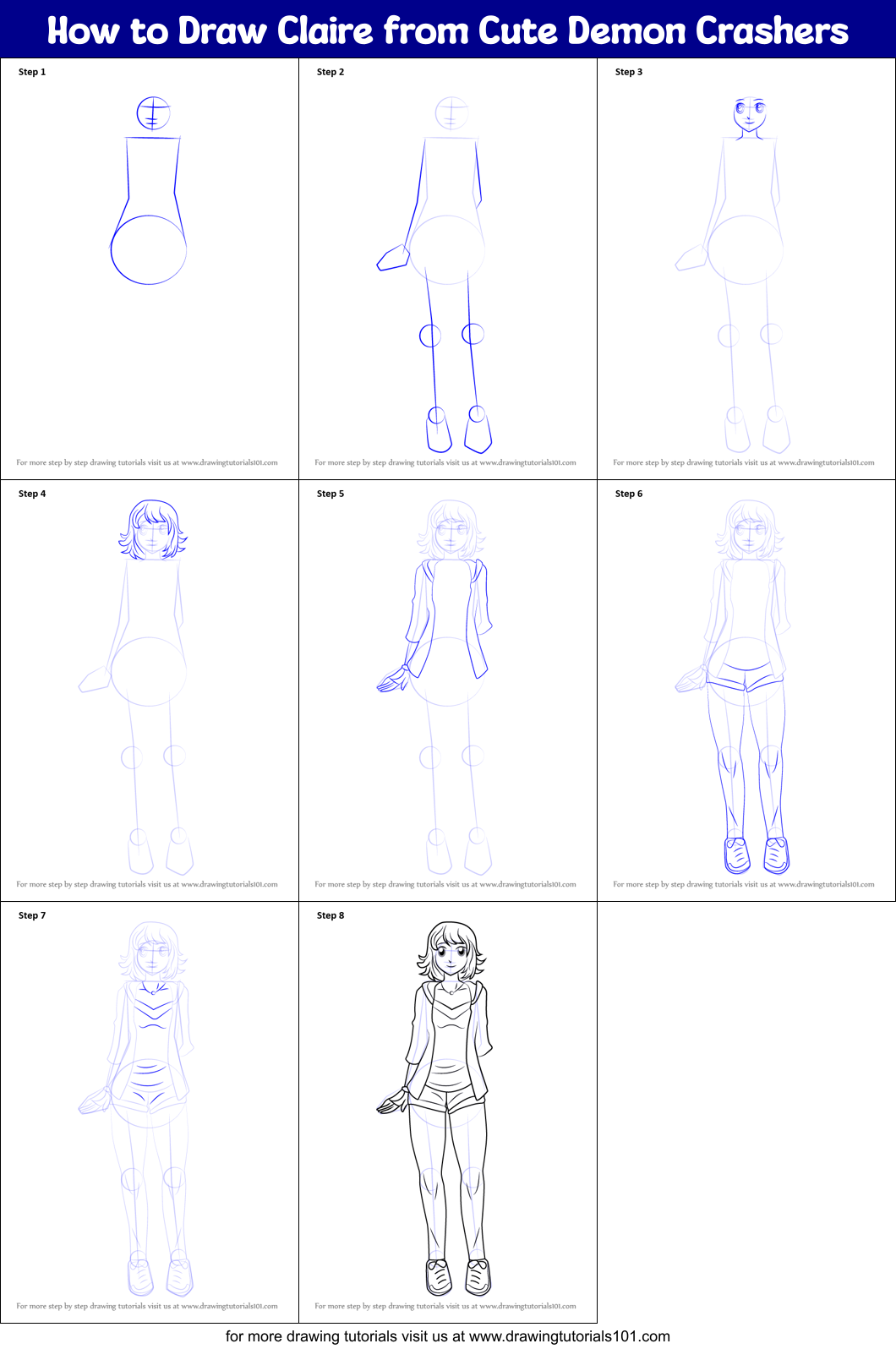 How to Draw Claire from Cute Demon Crashers Printable Step by Step