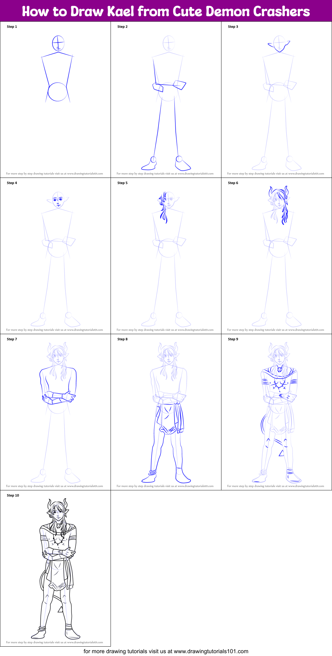 How to Draw Kael from Cute Demon Crashers Printable Step by Step