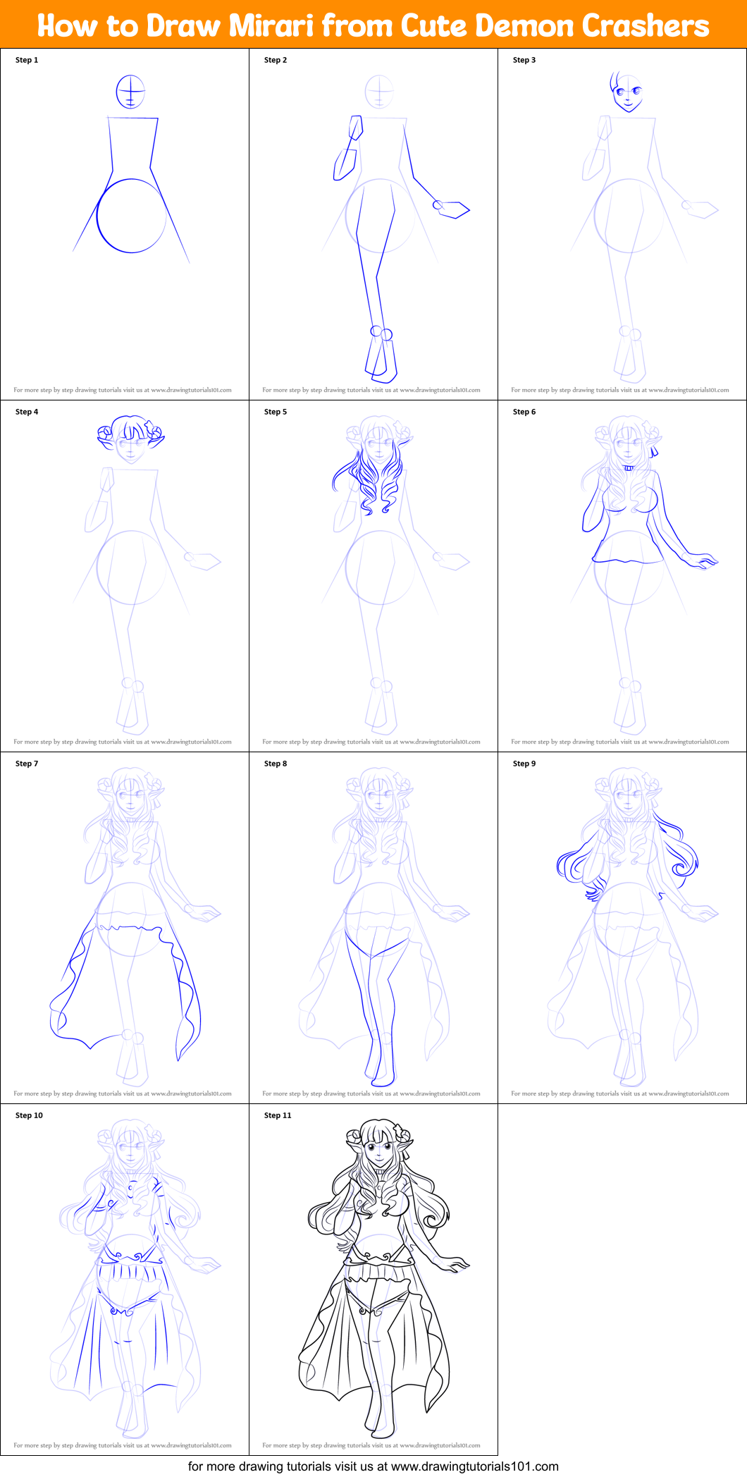 How to Draw Mirari from Cute Demon Crashers Printable Step by Step