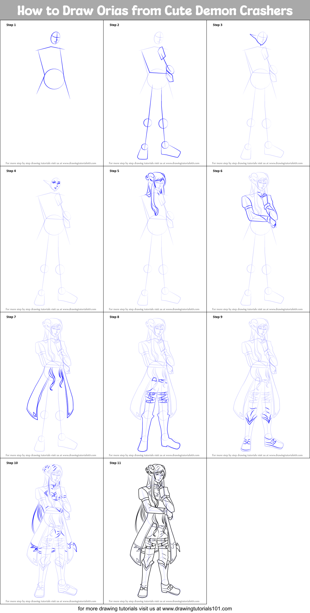 How to Draw Orias from Cute Demon Crashers Printable Step by Step