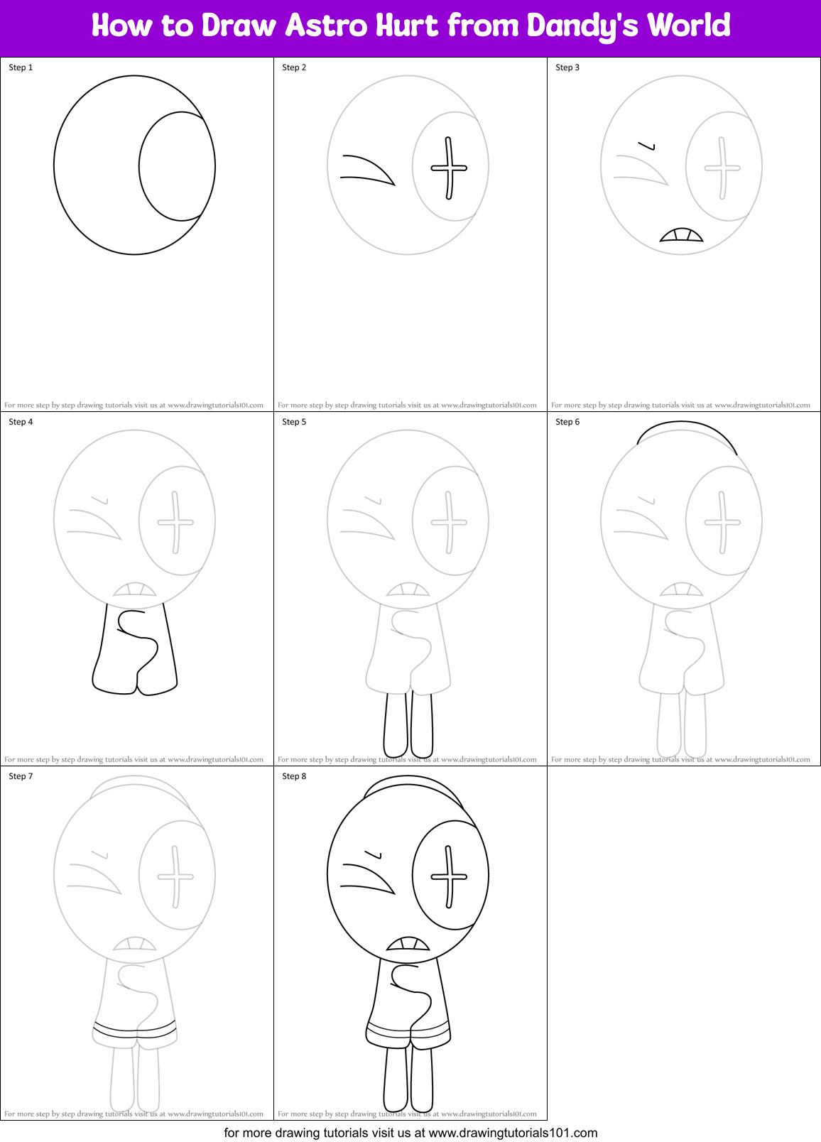 How to Draw Astro Hurt from Dandy's World Printable Step by Step
