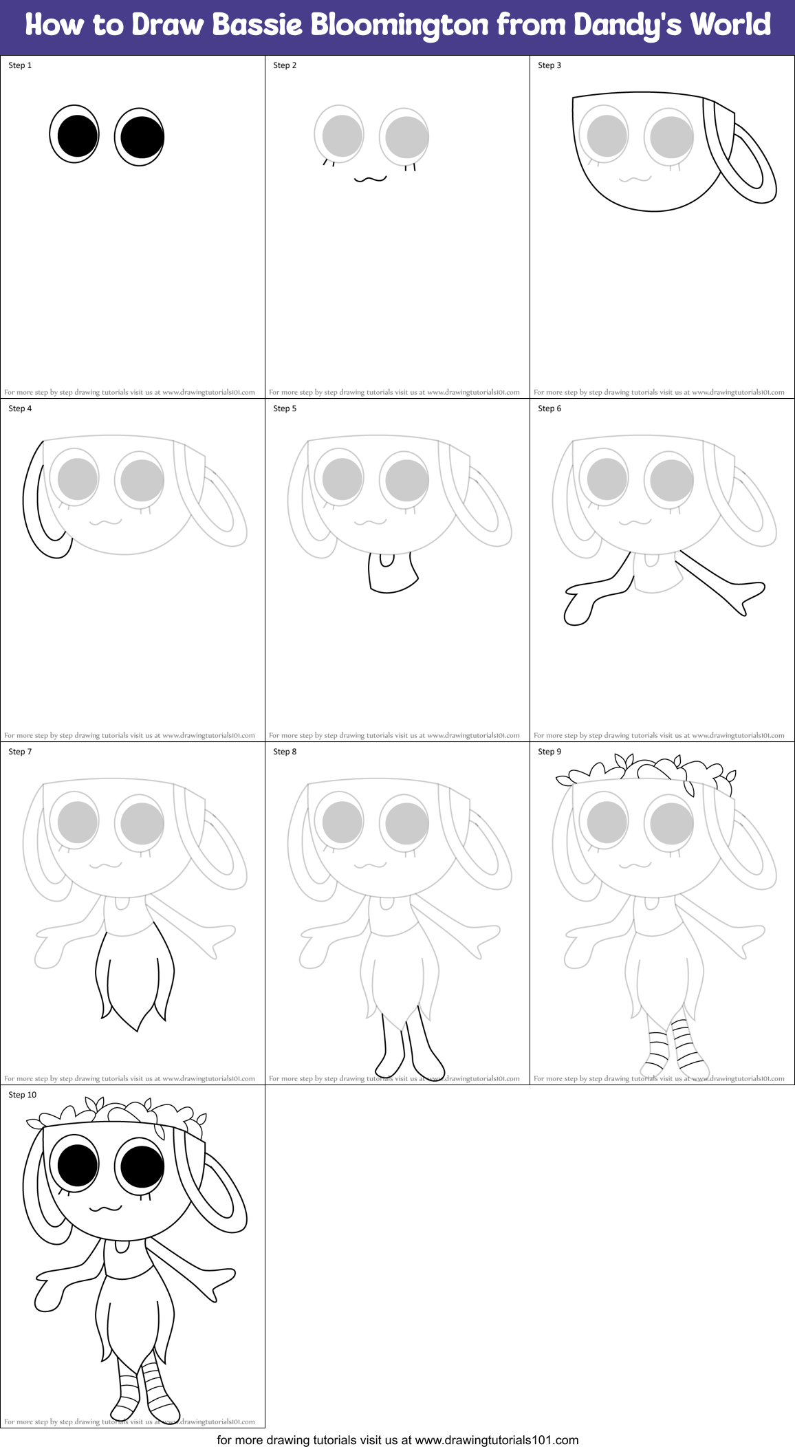 How to Draw Bassie Bloomington from Dandy's World Printable Step by Step