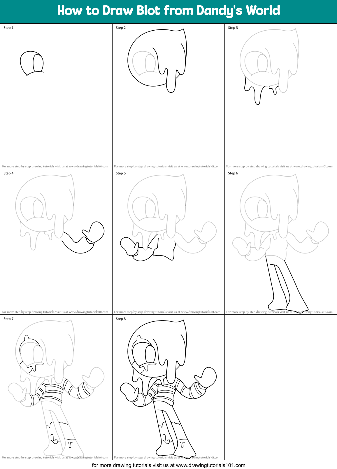 How to Draw Blot from Dandy's World Printable Step by Step