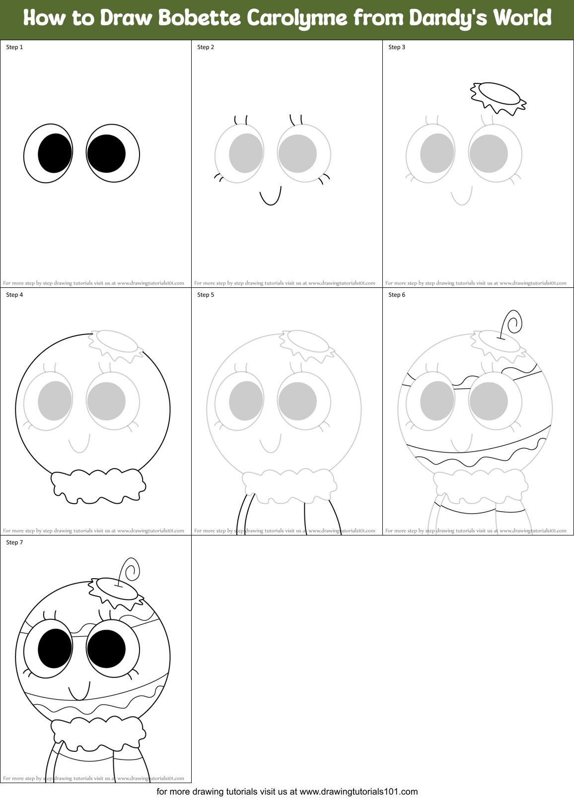 How to Draw Bobette Carolynne from Dandy's World Printable Step by Step