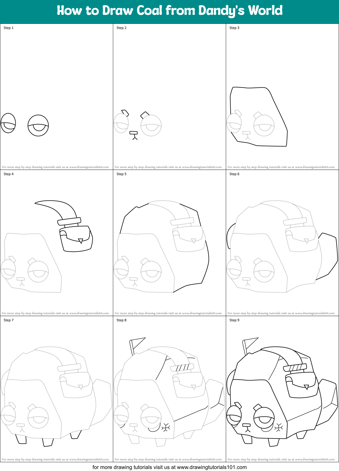 How to Draw Coal from Dandy's World Printable Step by Step