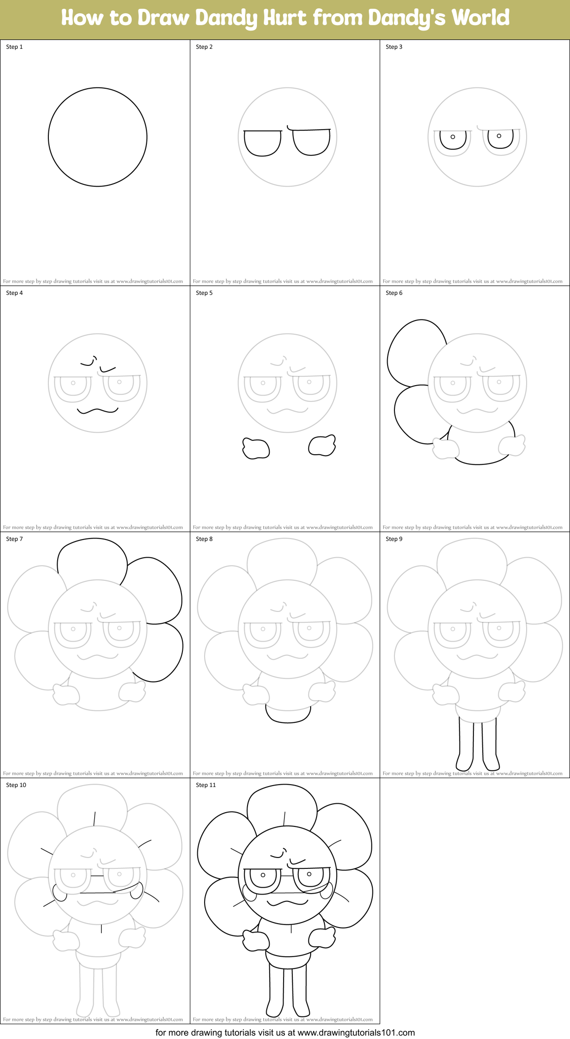 How to Draw Dandy Hurt from Dandy's World Printable Step by Step