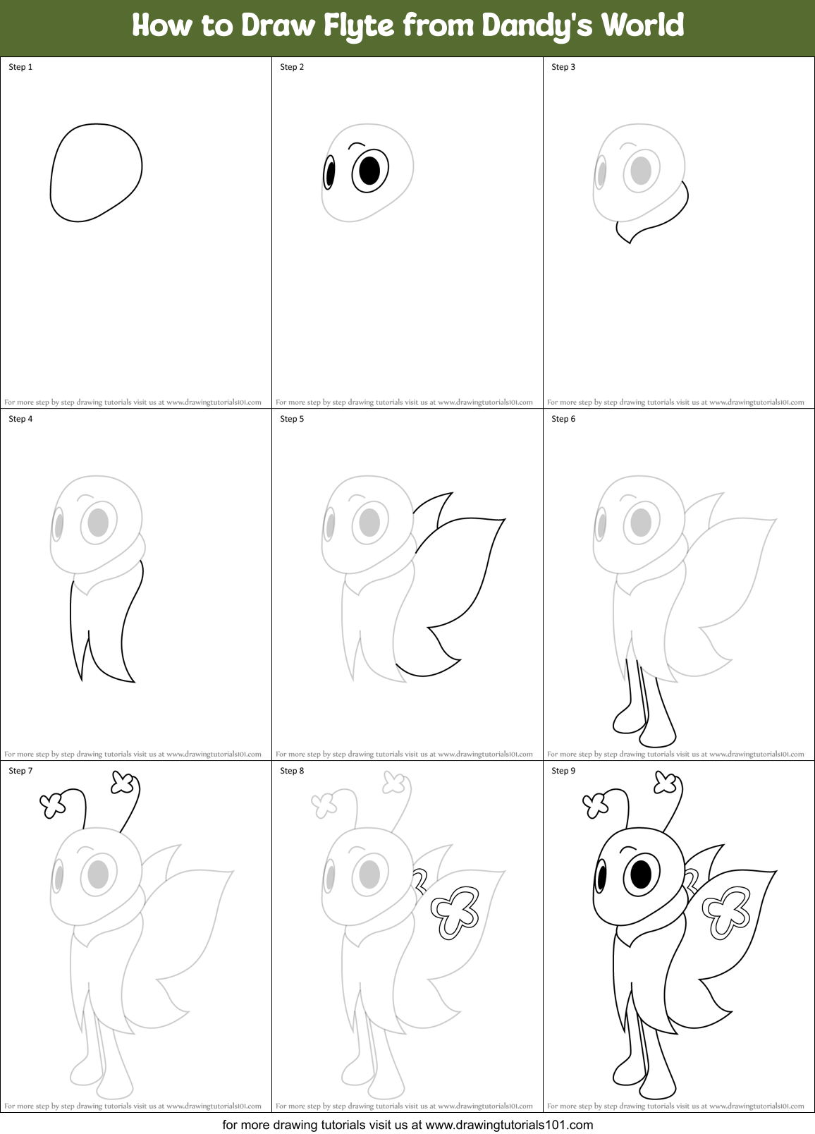 How to Draw Flyte from Dandy's World Printable Step by Step