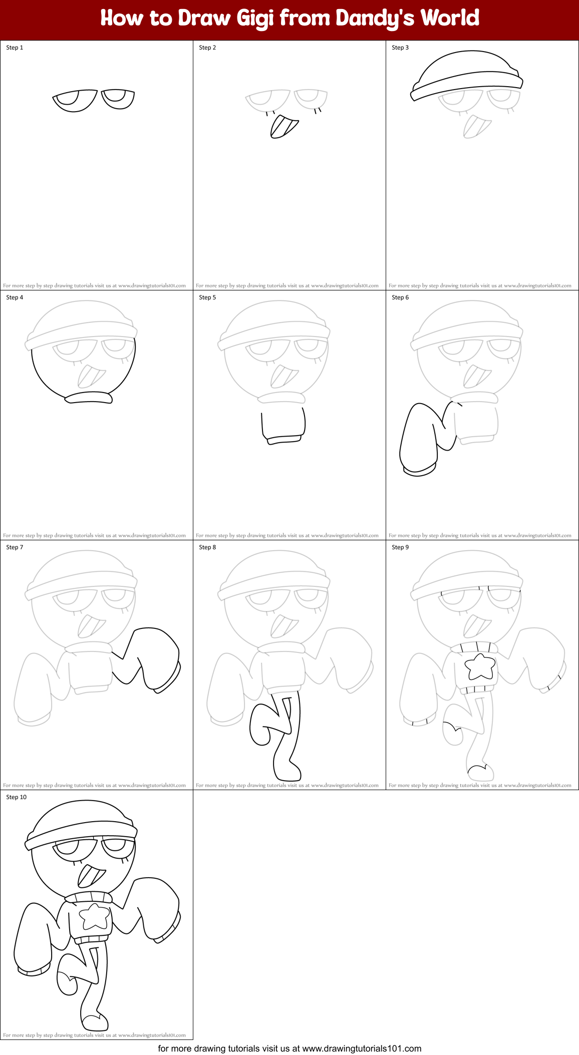 How to Draw Gigi from Dandy's World Printable Step by Step