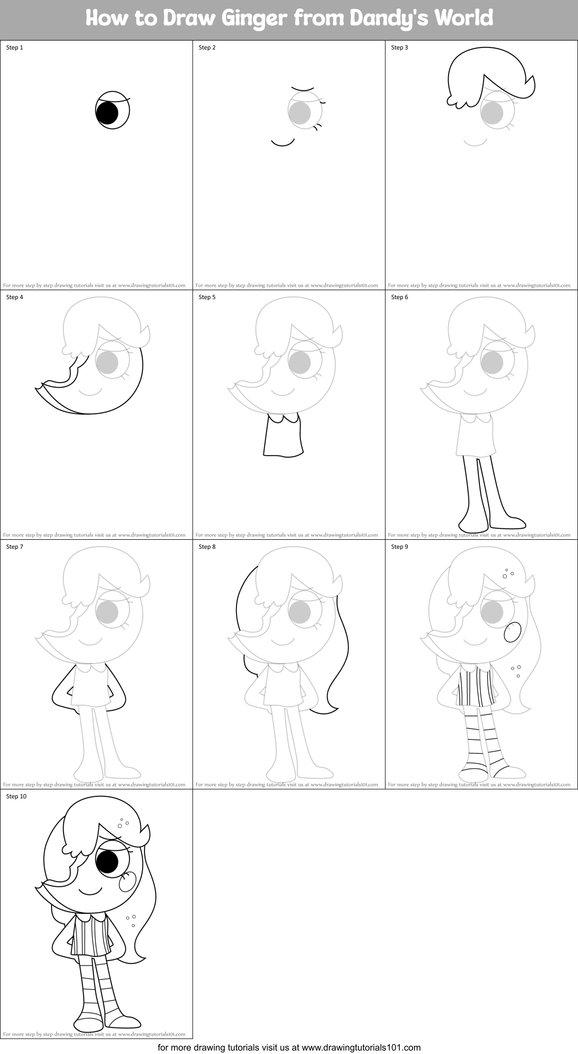 How to Draw Ginger from Dandy's World Printable Step by Step