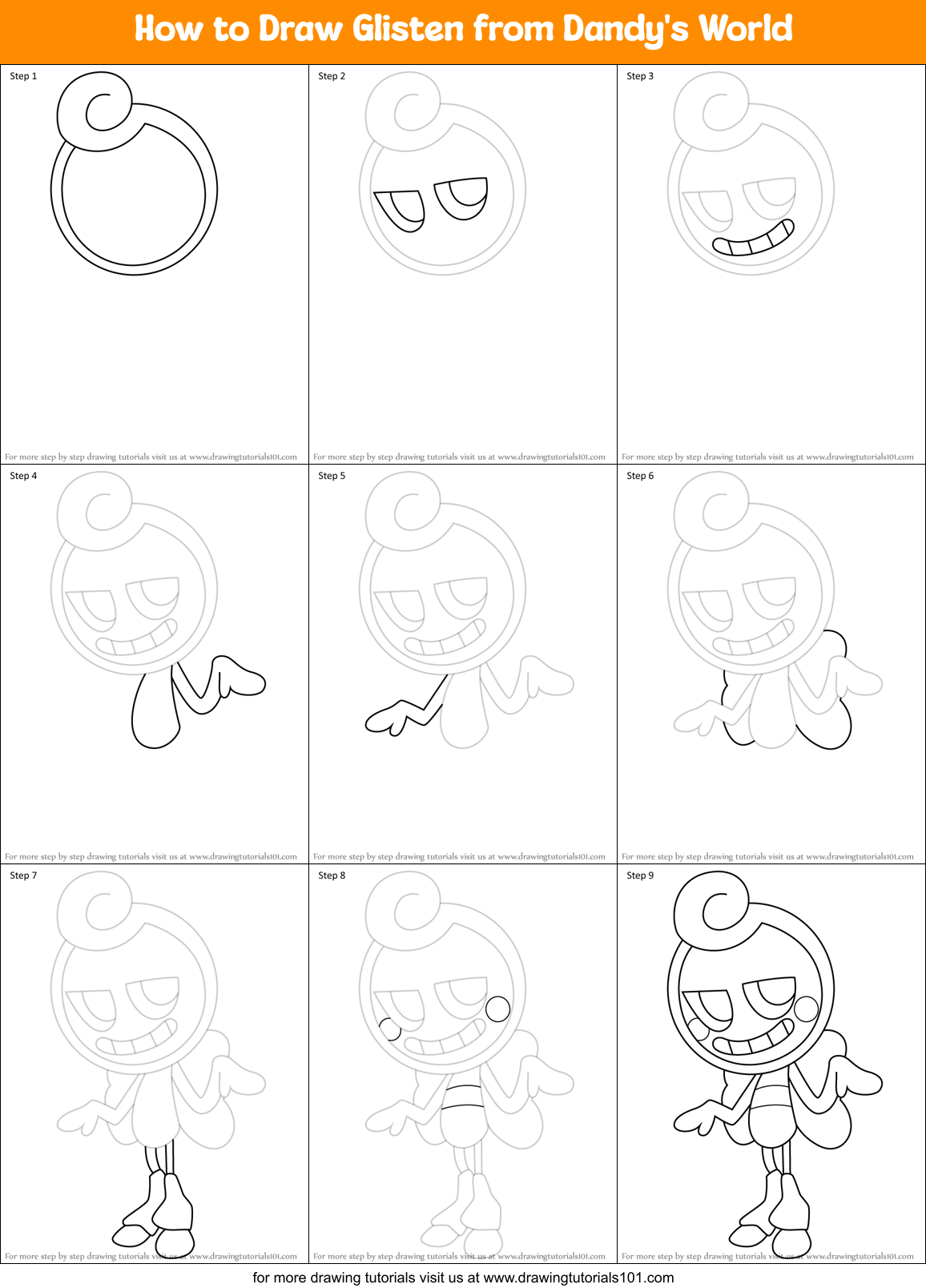 How to Draw Glisten from Dandy's World Printable Step by Step