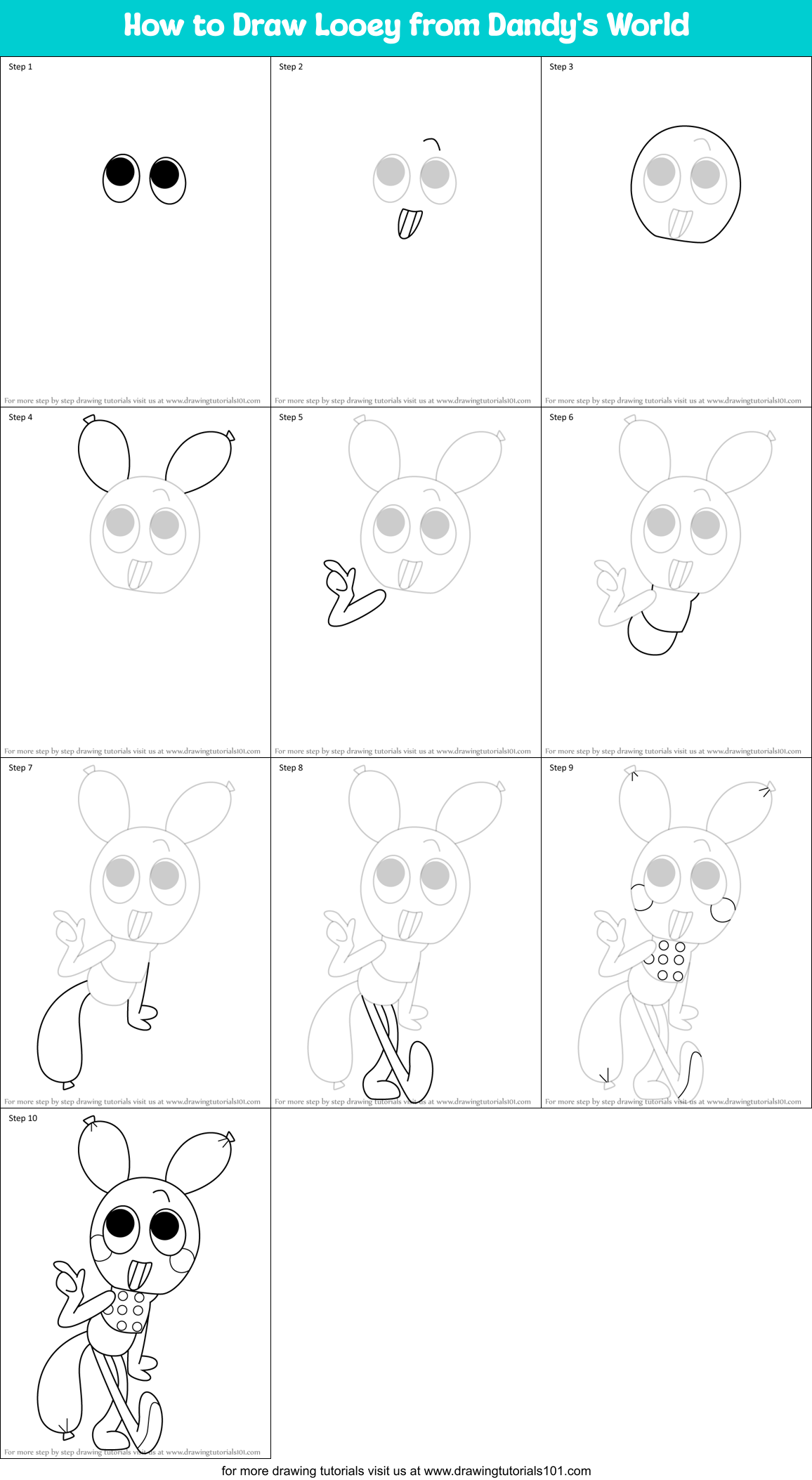 How to Draw Looey from Dandy's World Printable Step by Step