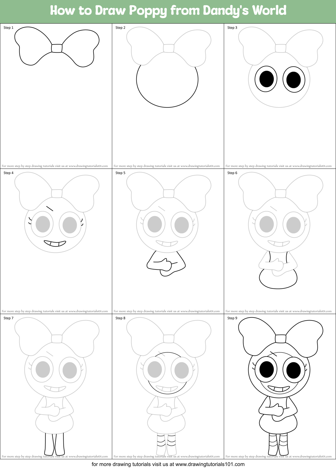 How to Draw Poppy from Dandy's World Printable Step by Step