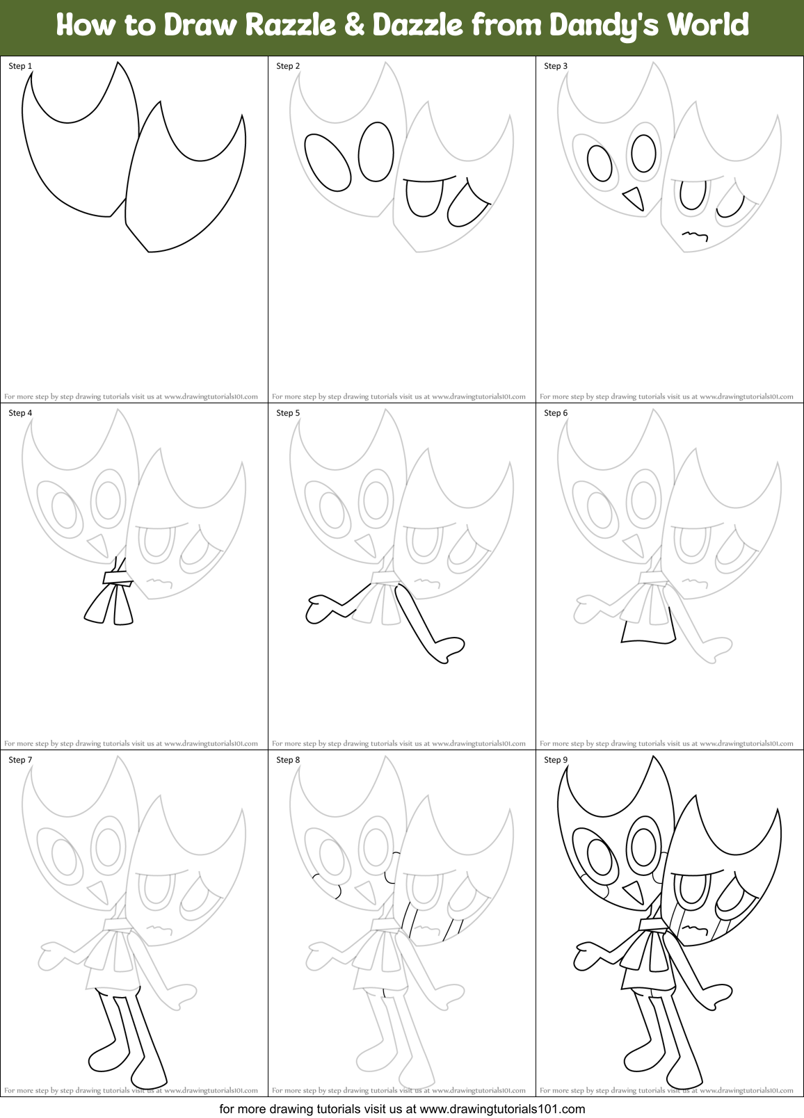 How to Draw Razzle & Dazzle from Dandy's World Printable Step by Step