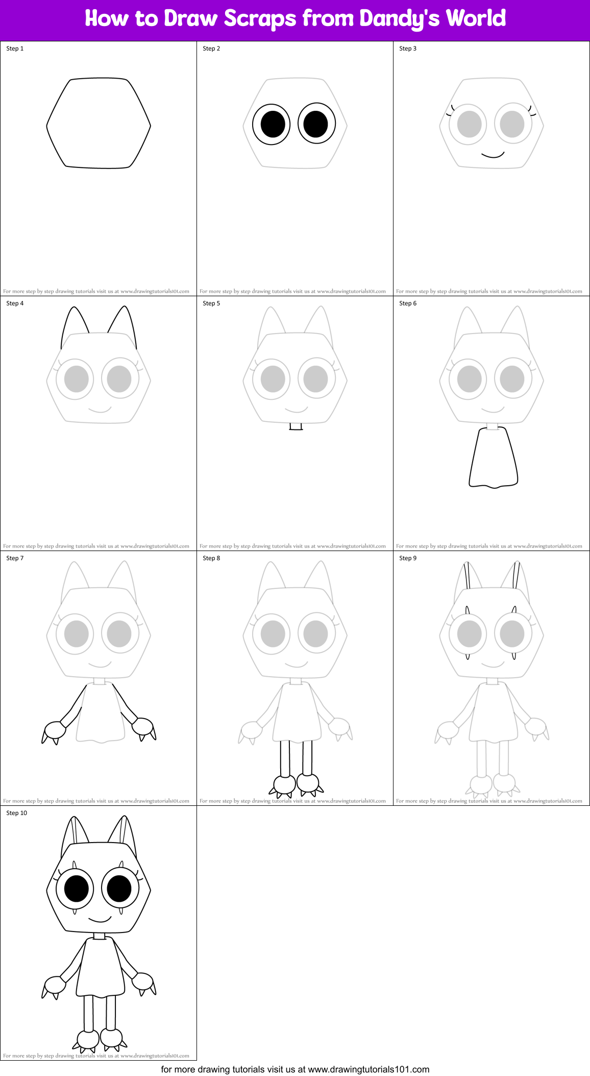 How to Draw Scraps from Dandy's World Printable Step by Step