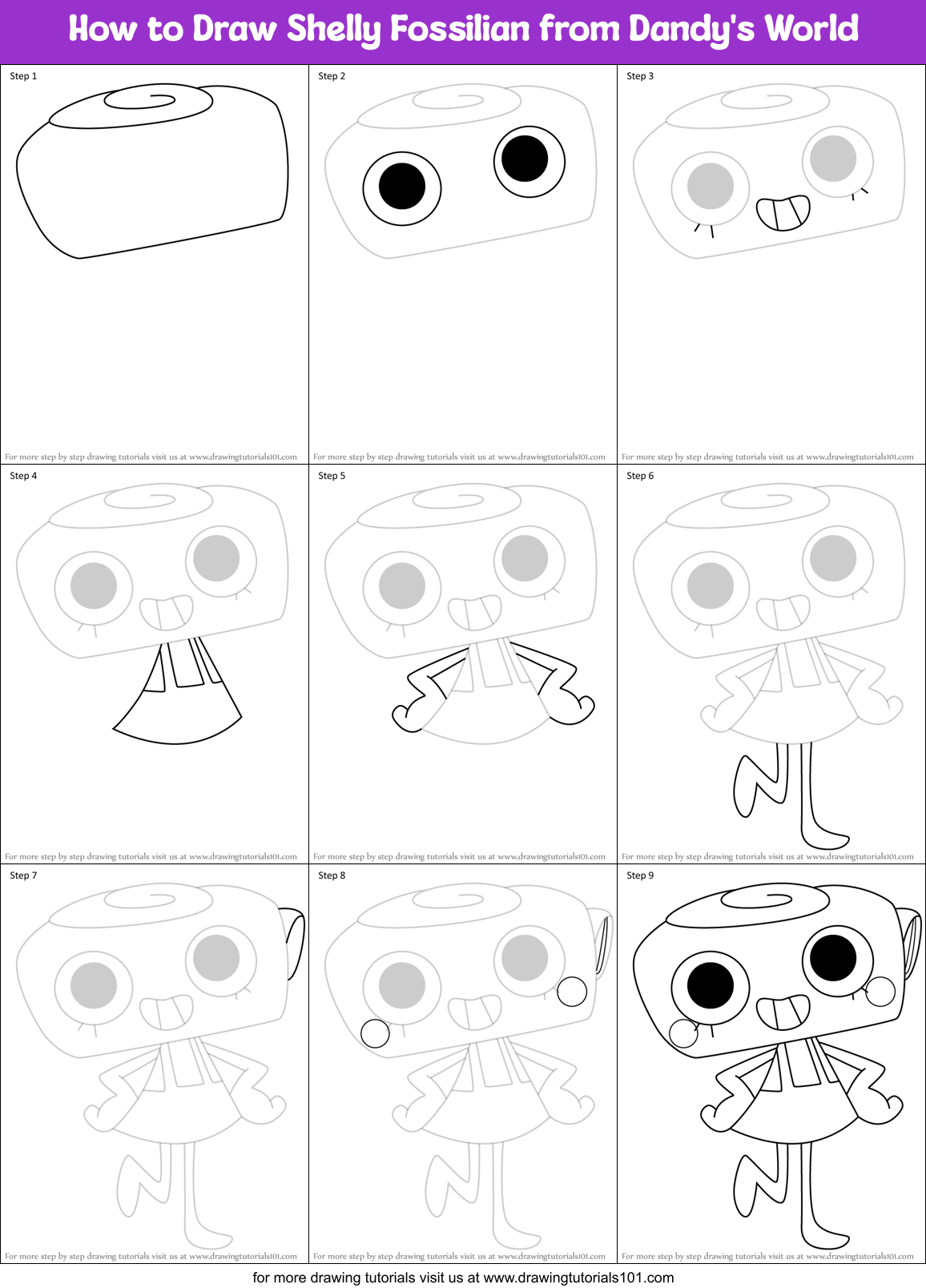 How to Draw Shelly Fossilian from Dandy's World Printable Step by Step