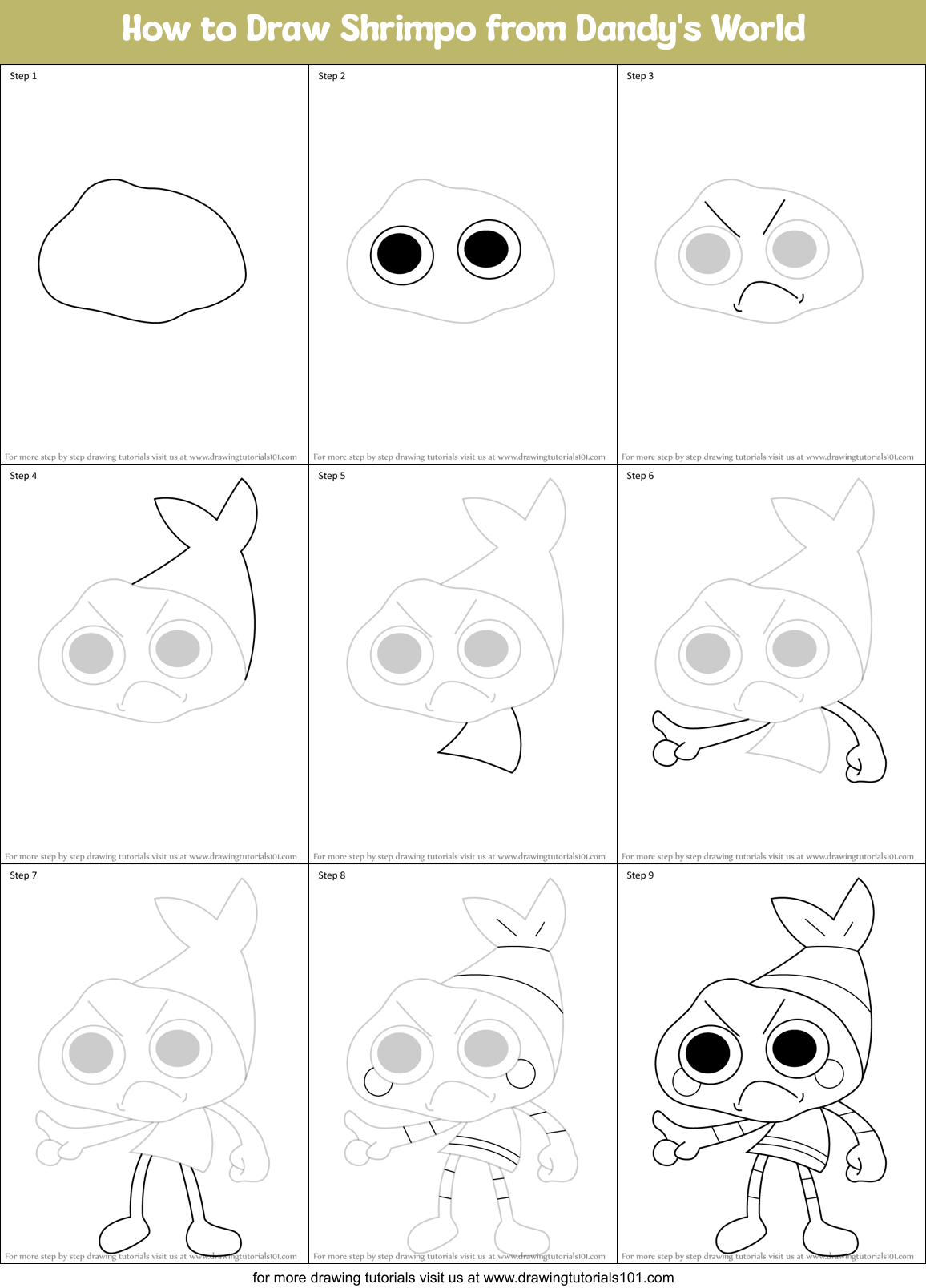 How to Draw Shrimpo from Dandy's World Printable Step by Step