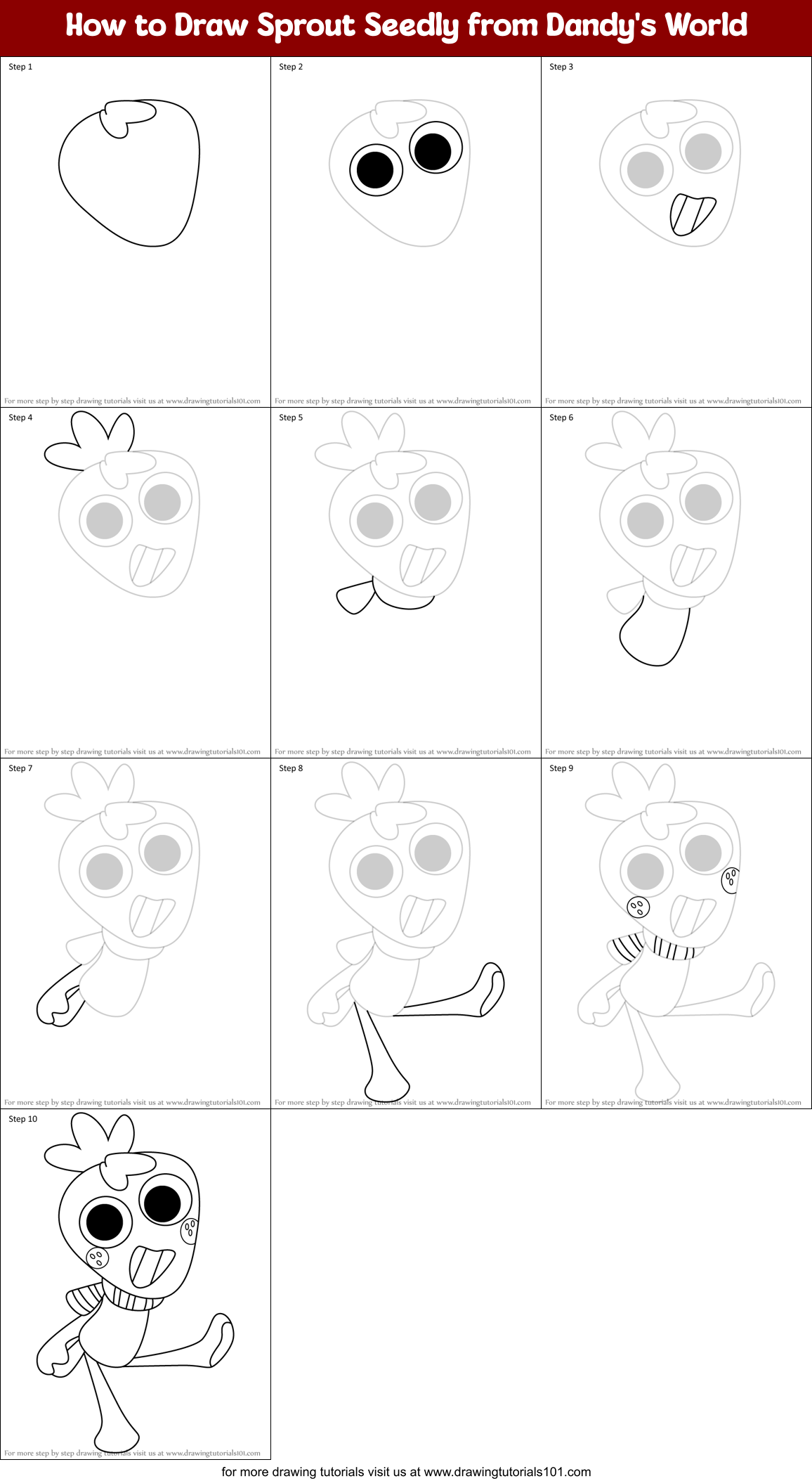 How to Draw Sprout Seedly from Dandy's World Printable Step by Step