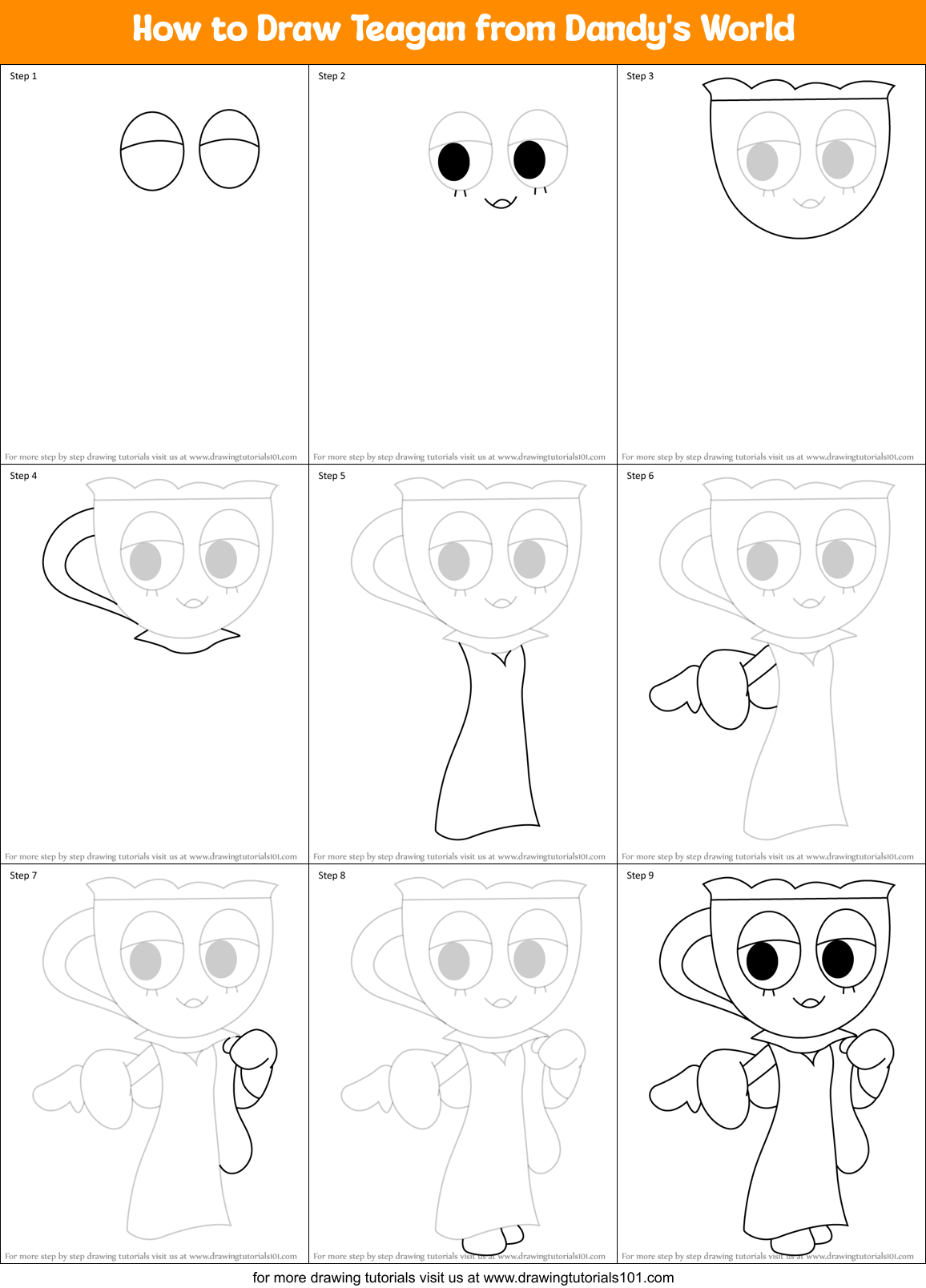 How to Draw Teagan from Dandy's World Printable Step by Step
