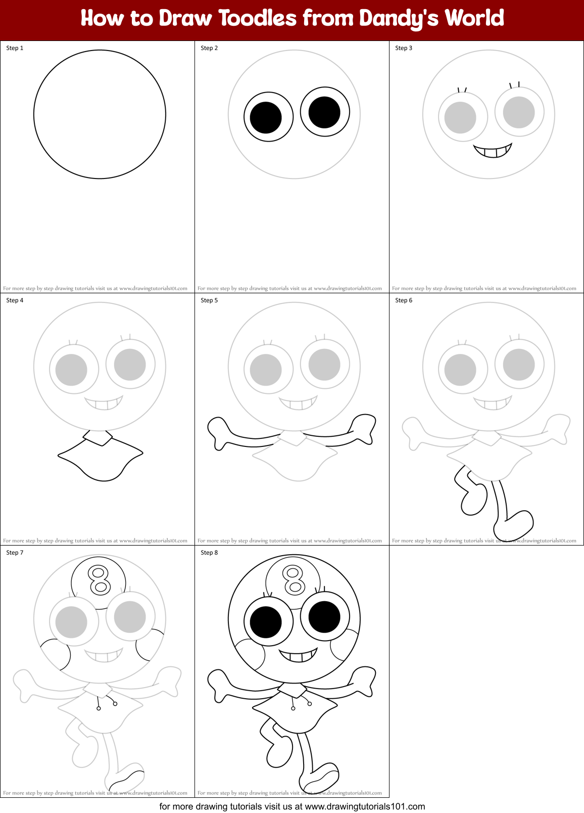 How to Draw Toodles from Dandy's World Printable Step by Step