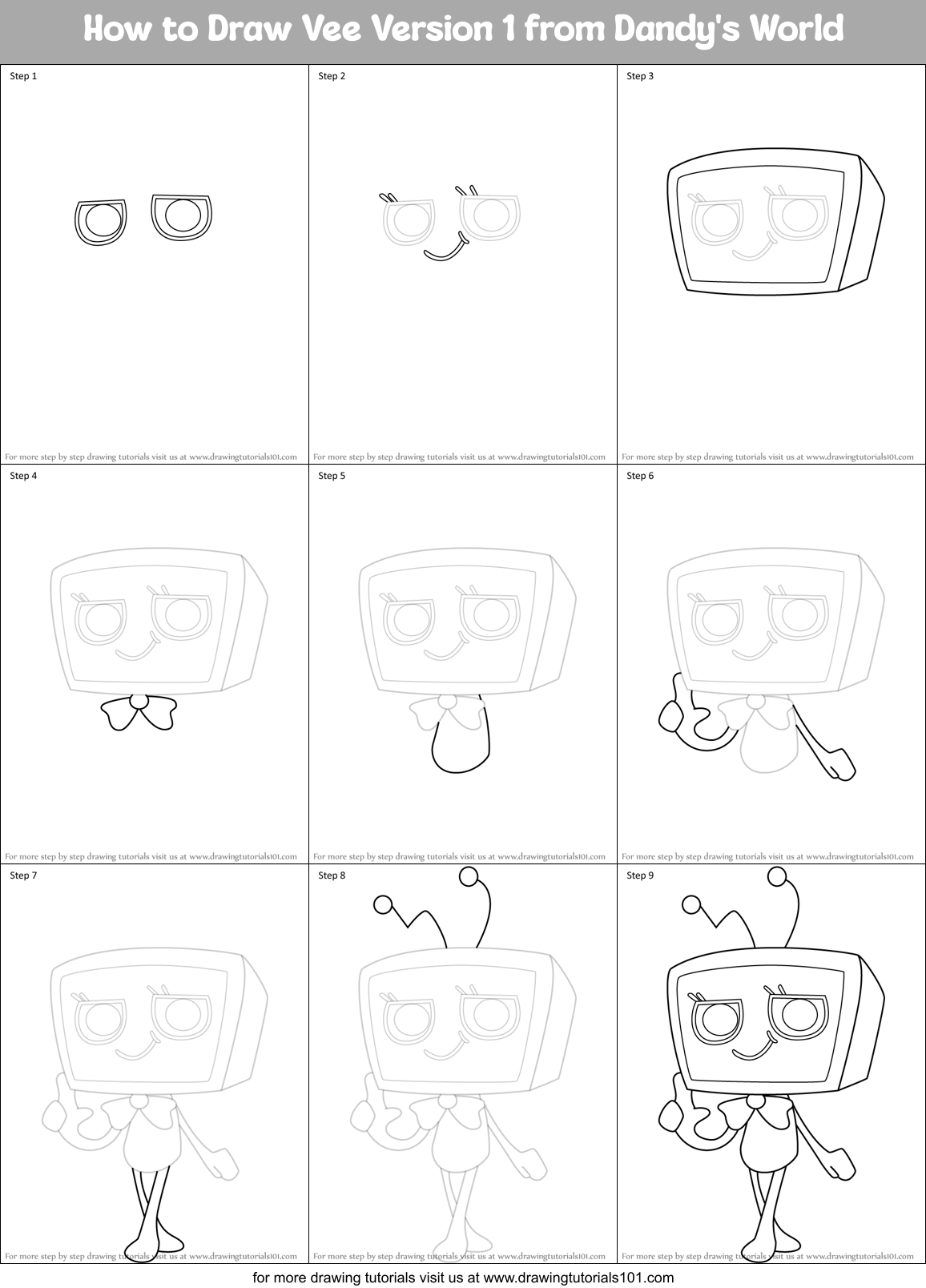 How to Draw Vee Version 1 from Dandy's World Printable Step by Step