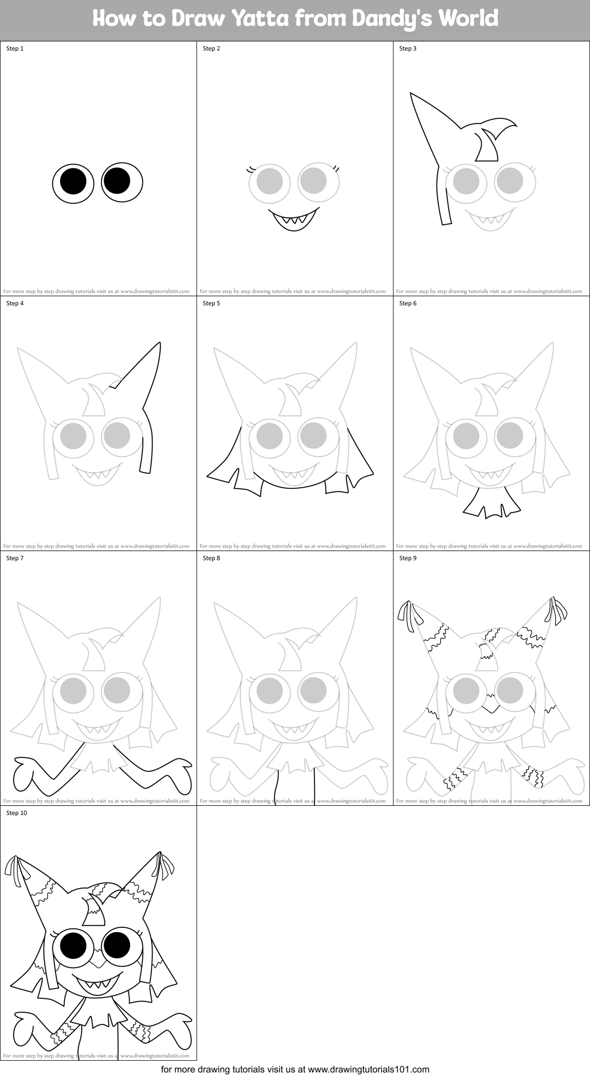 How to Draw Yatta from Dandy's World Printable Step by Step