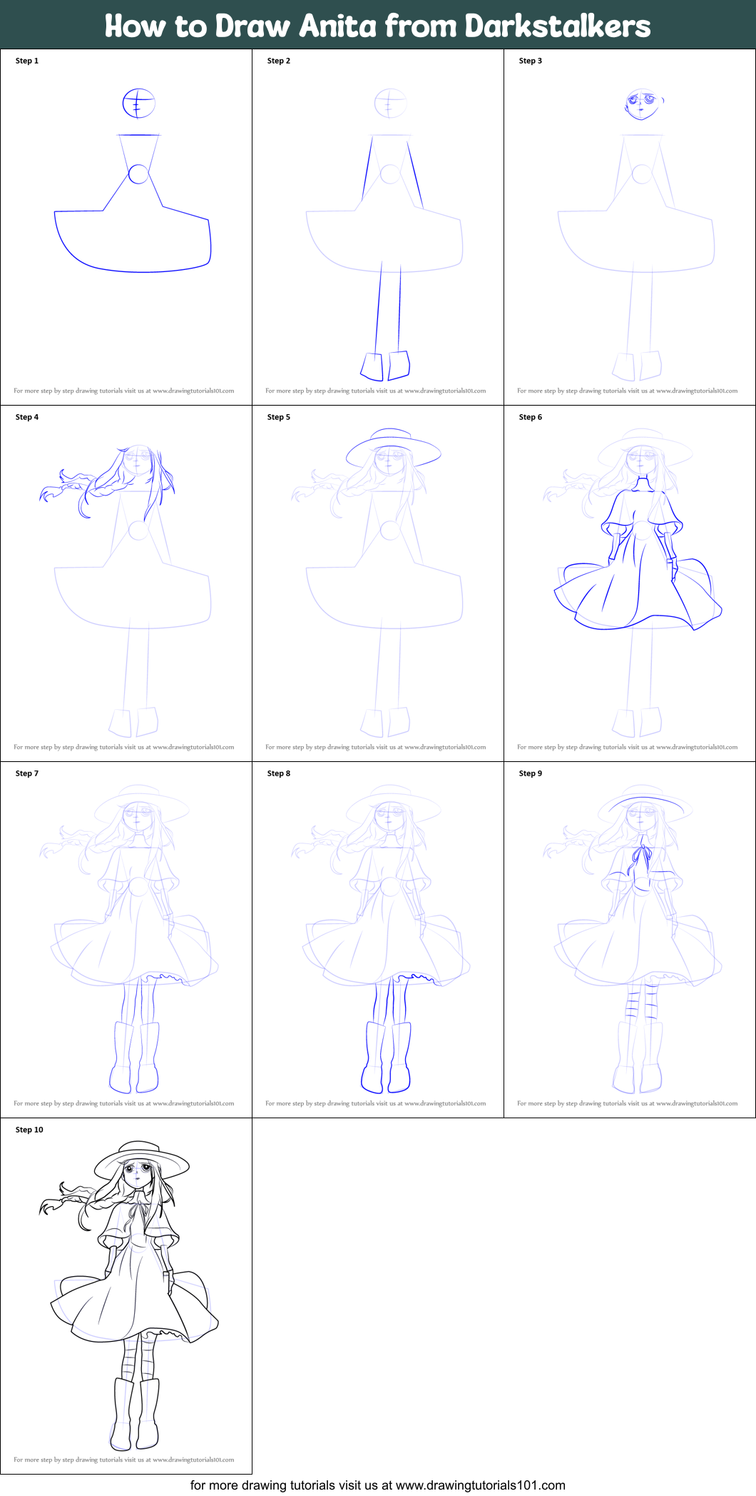 How to Draw Anita from Darkstalkers Printable Step by Step