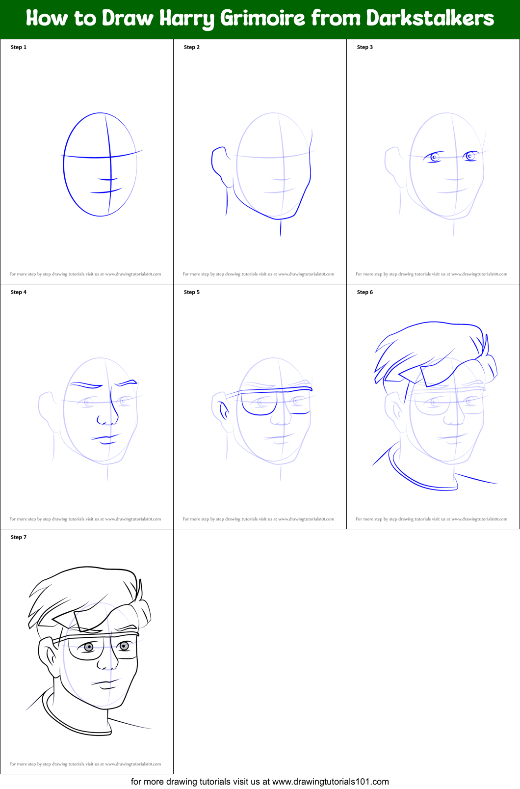 How to Draw Harry Grimoire from Darkstalkers Printable Step by Step