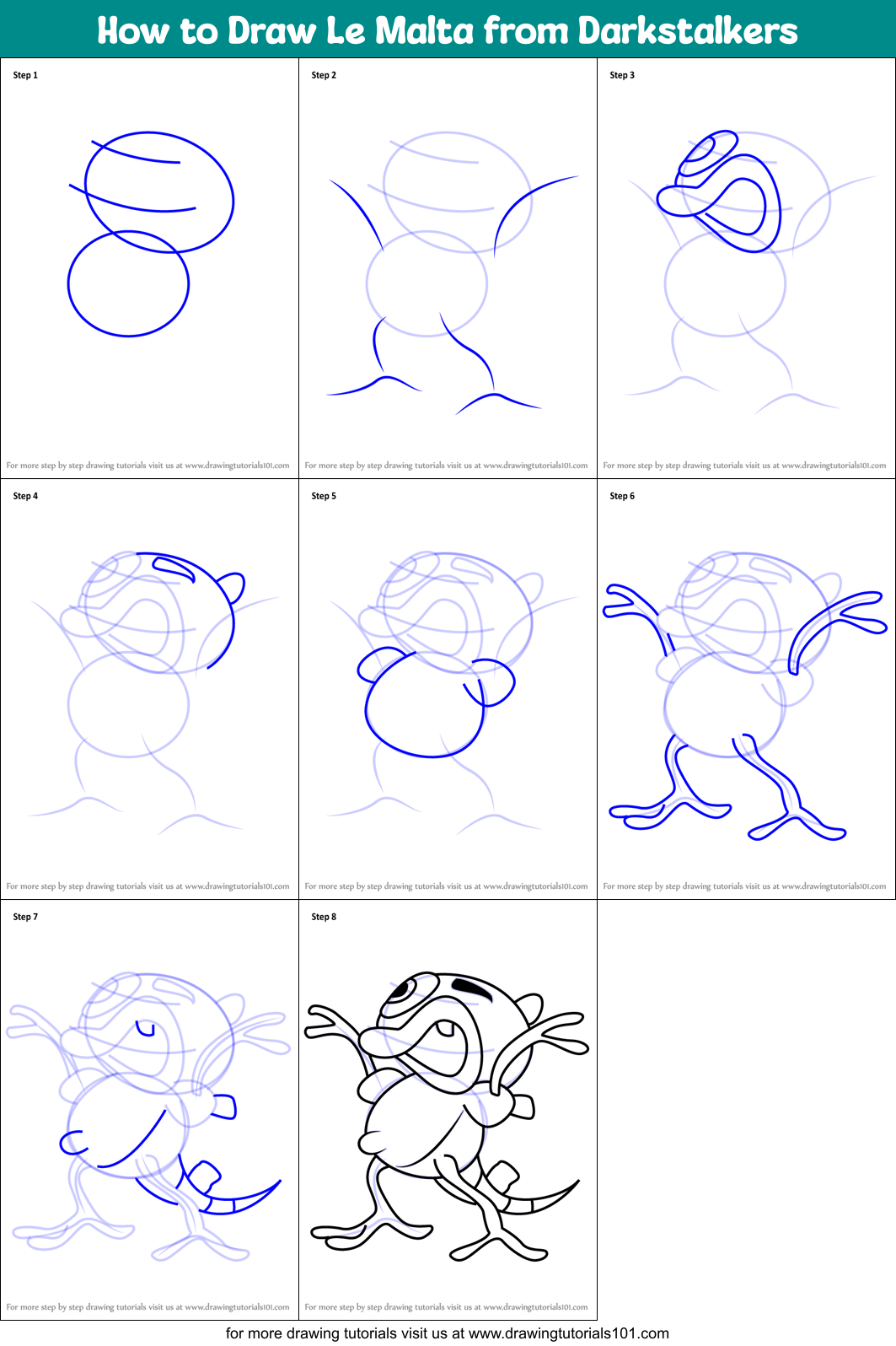 How to Draw Le Malta from Darkstalkers Printable Step by Step