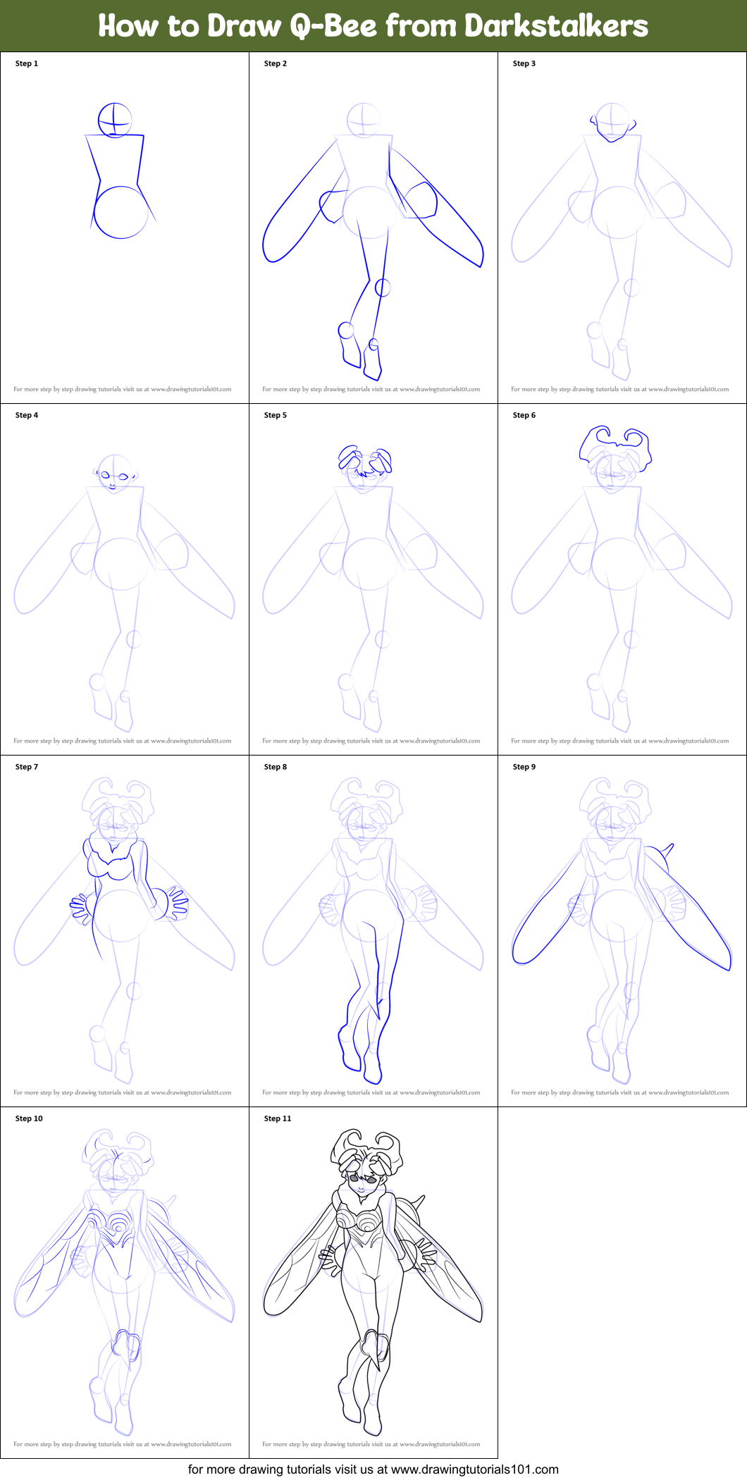 How to Draw Q-Bee from Darkstalkers printable step by step drawing ...