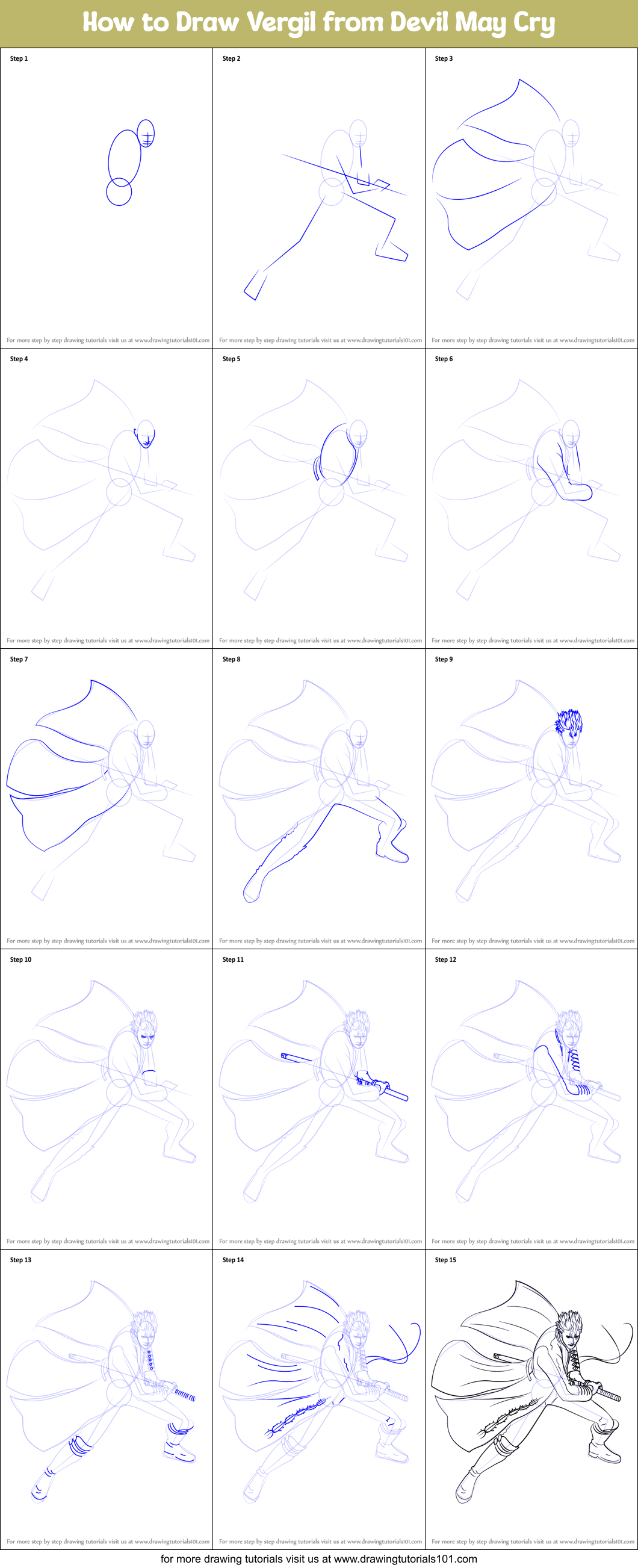 How to Draw Vergil from Devil May Cry Printable Step by Step