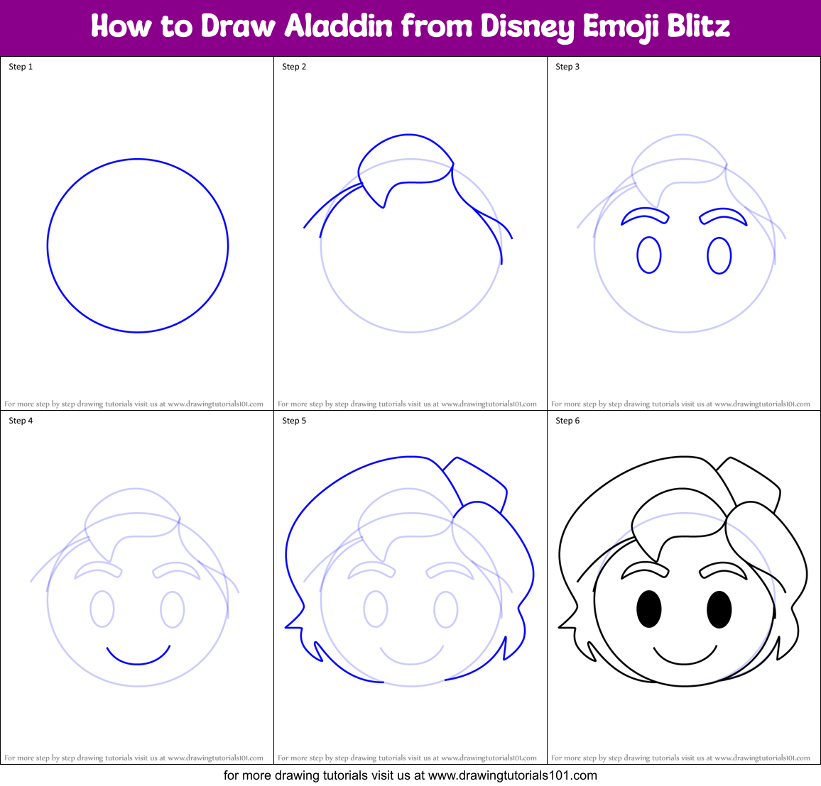 How to Draw Aladdin from Disney Emoji Blitz Printable Step by Step