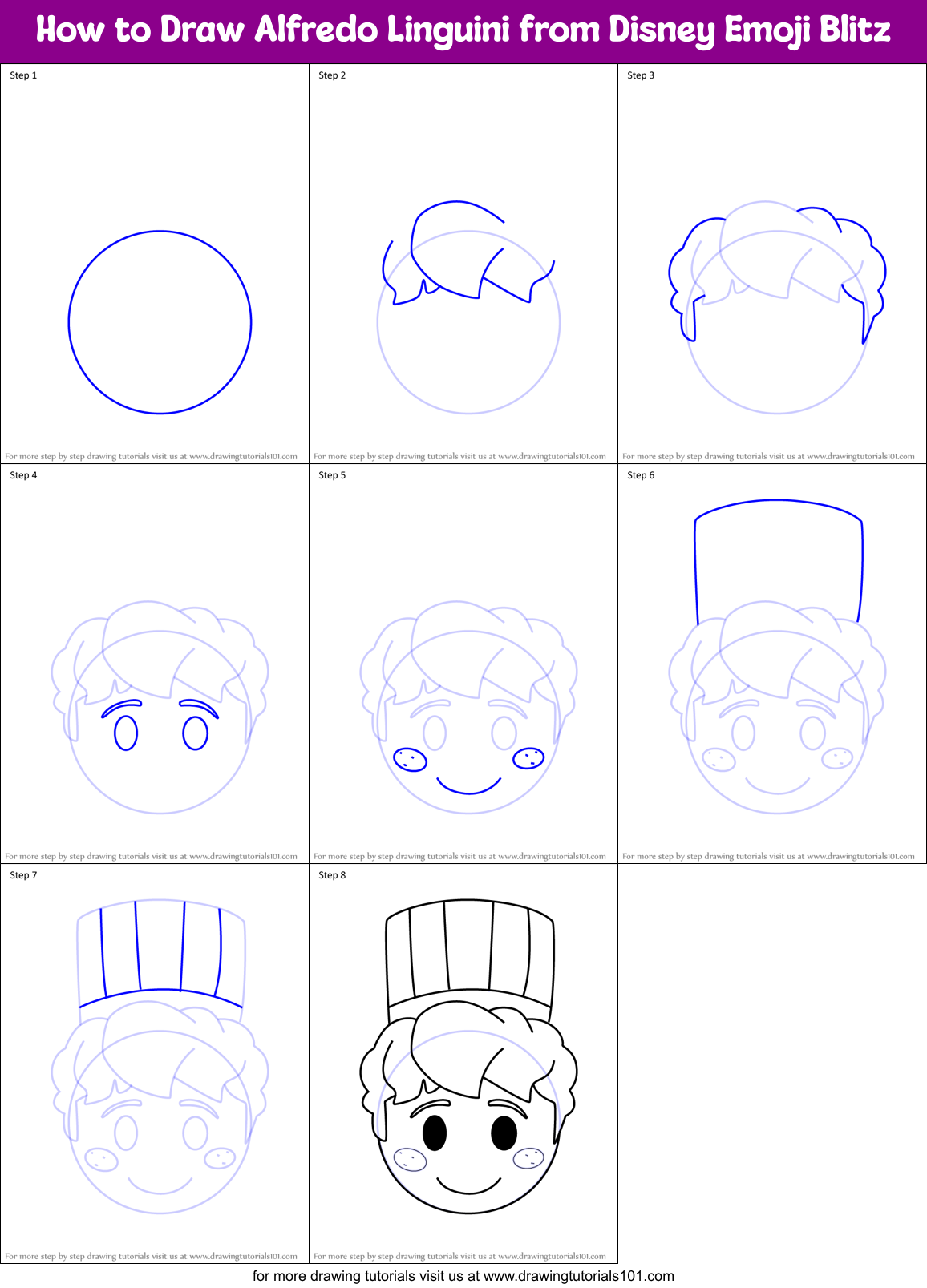 How to Draw Alfredo Linguini from Disney Emoji Blitz Printable Step by Step