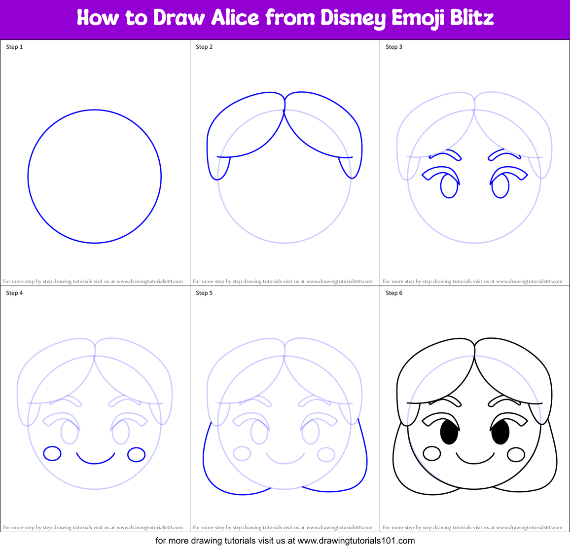 How to Draw Alice from Disney Emoji Blitz Printable Step by Step