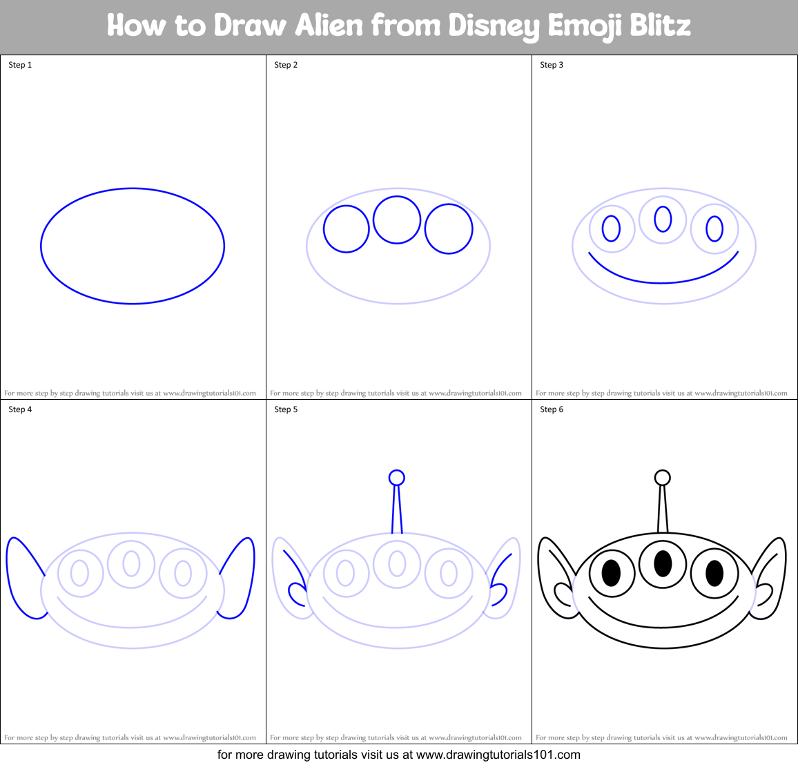 How to Draw Alien from Disney Emoji Blitz Printable Step by Step
