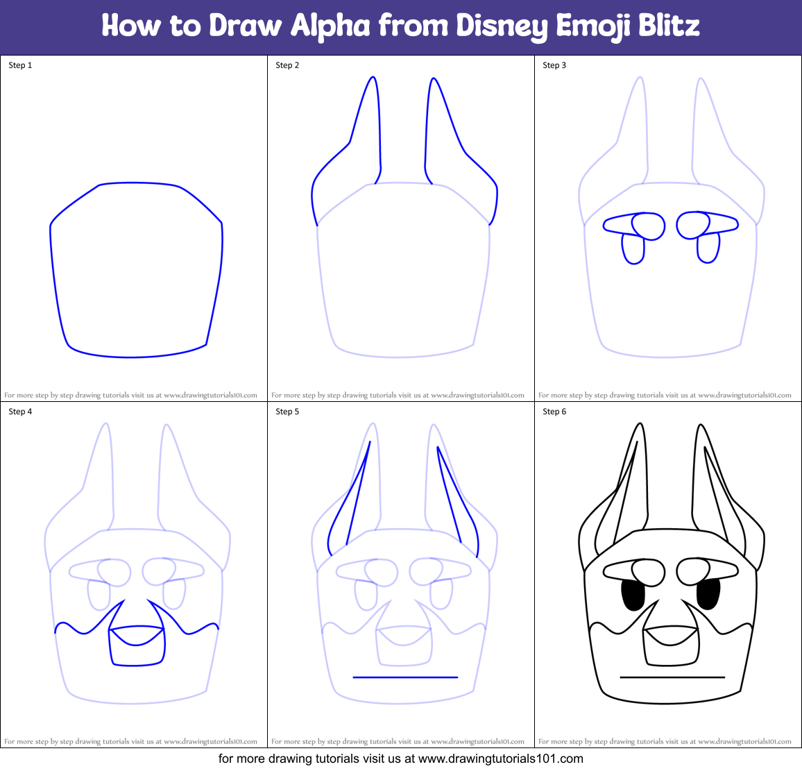 How to Draw Alpha from Disney Emoji Blitz Printable Step by Step