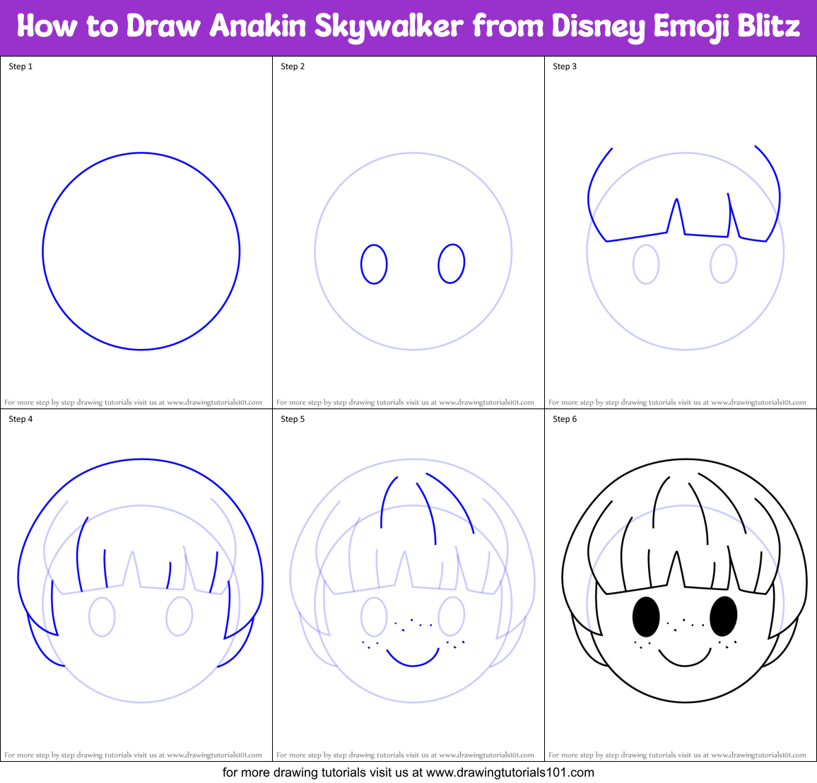 How to Draw Anakin Skywalker from Disney Emoji Blitz Printable Step by Step