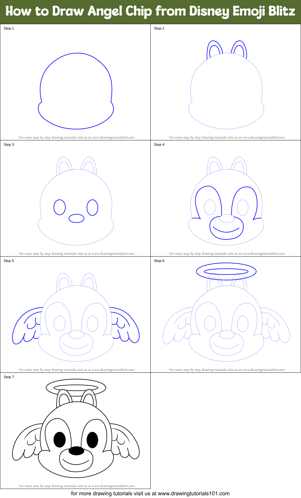 How to Draw Angel Chip from Disney Emoji Blitz Printable Step by Step