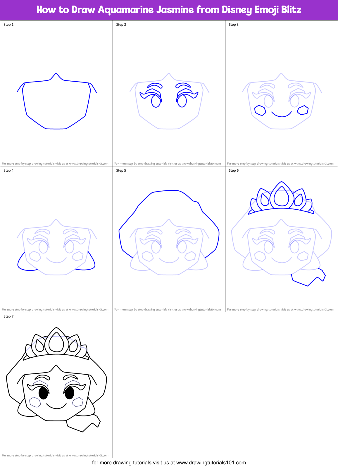 How to Draw Aquamarine Jasmine from Disney Emoji Blitz Printable Step by Step