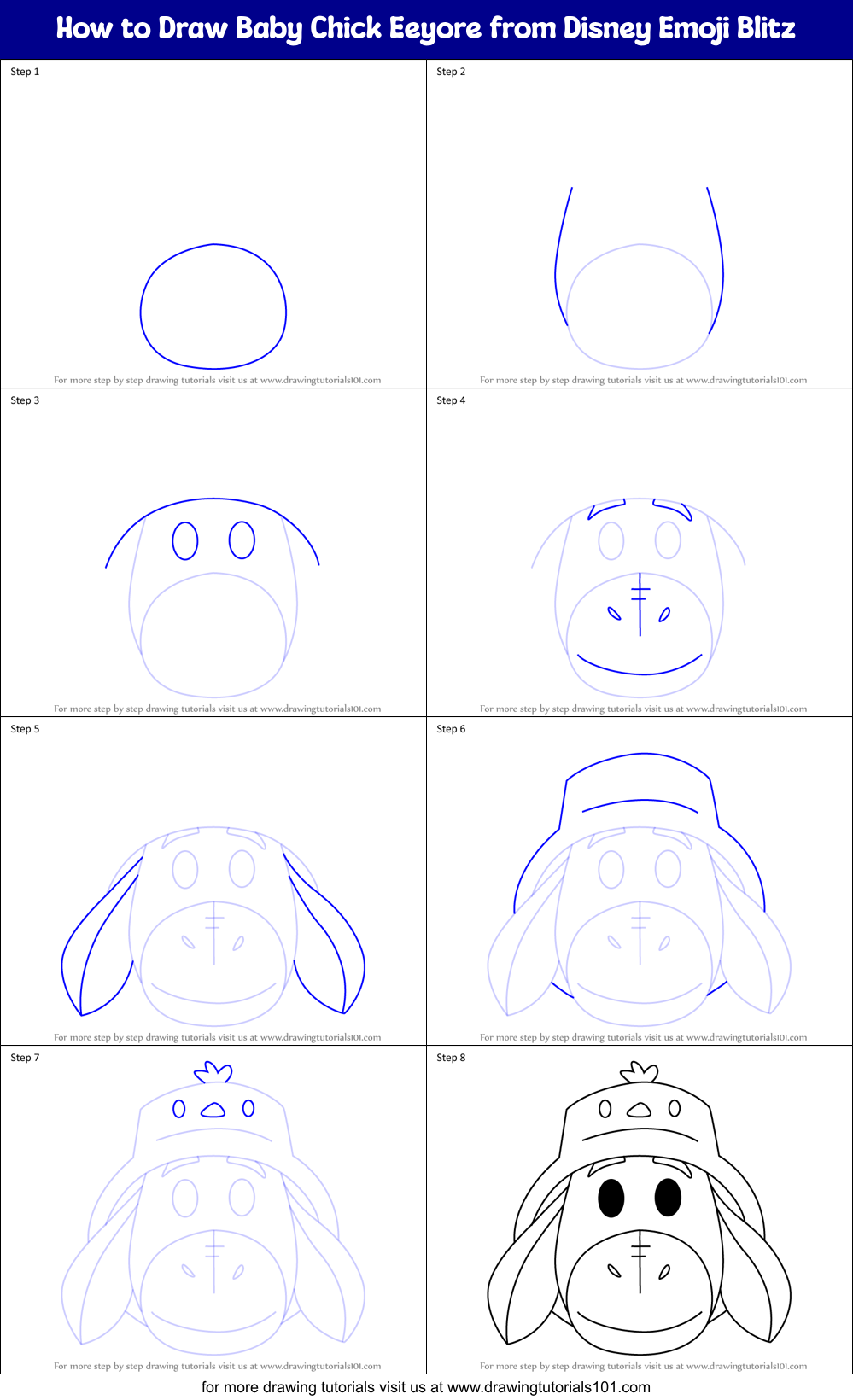 How to Draw Baby Chick Eeyore from Disney Emoji Blitz Printable Step by Step