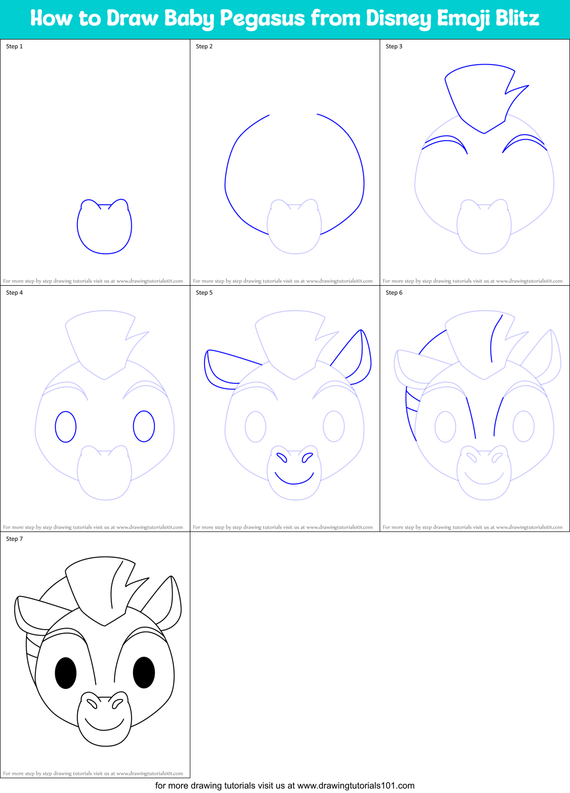 How to Draw Baby Pegasus from Disney Emoji Blitz Printable Step by Step