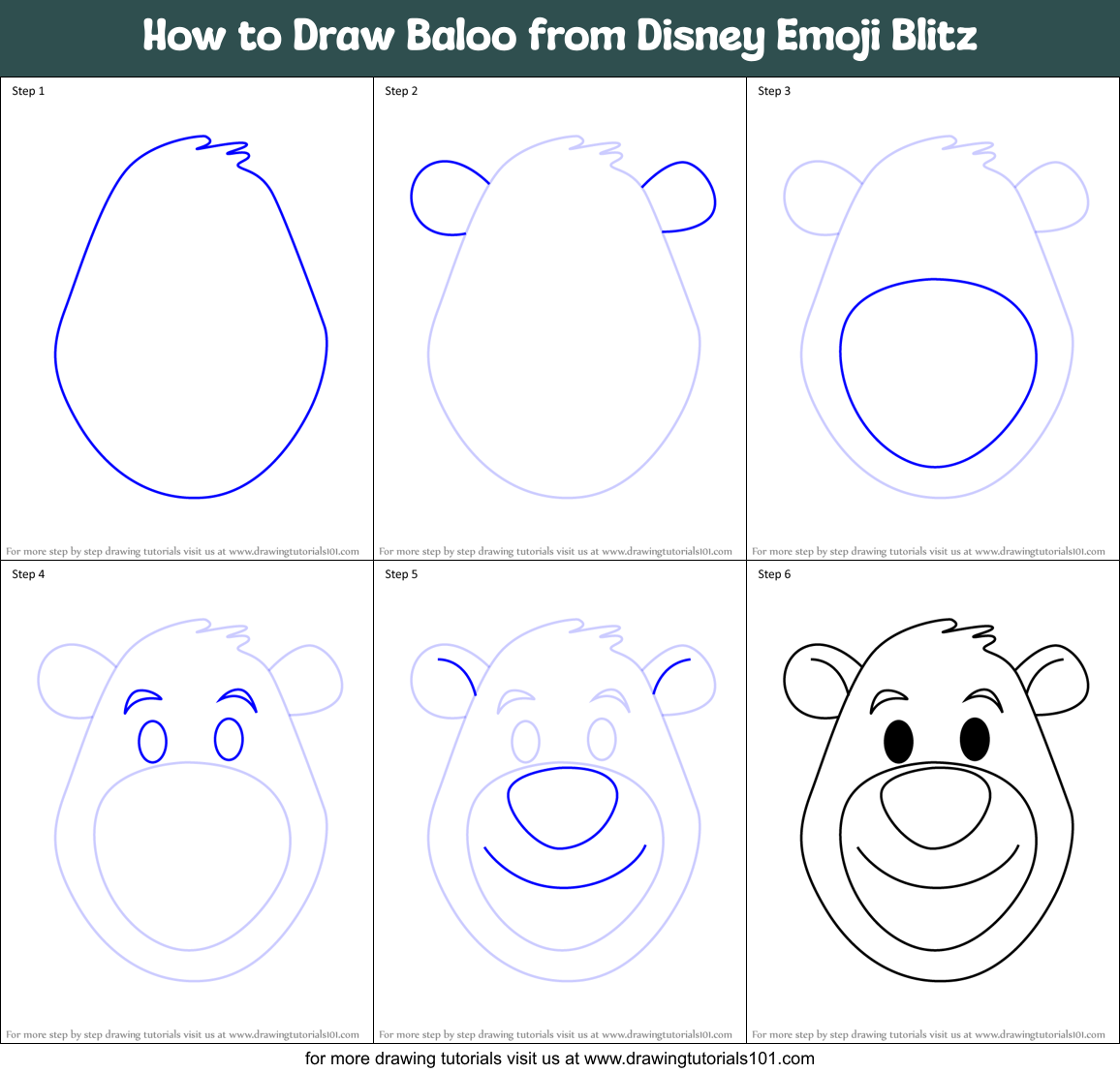How to Draw Baloo from Disney Emoji Blitz Printable Step by Step