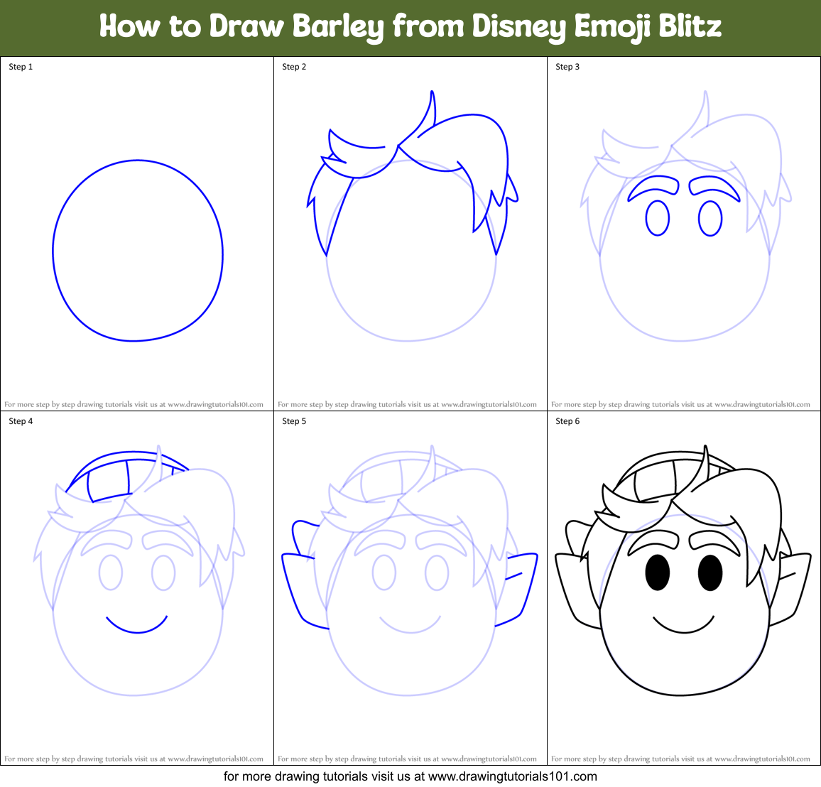 How to Draw Barley from Disney Emoji Blitz Printable Step by Step