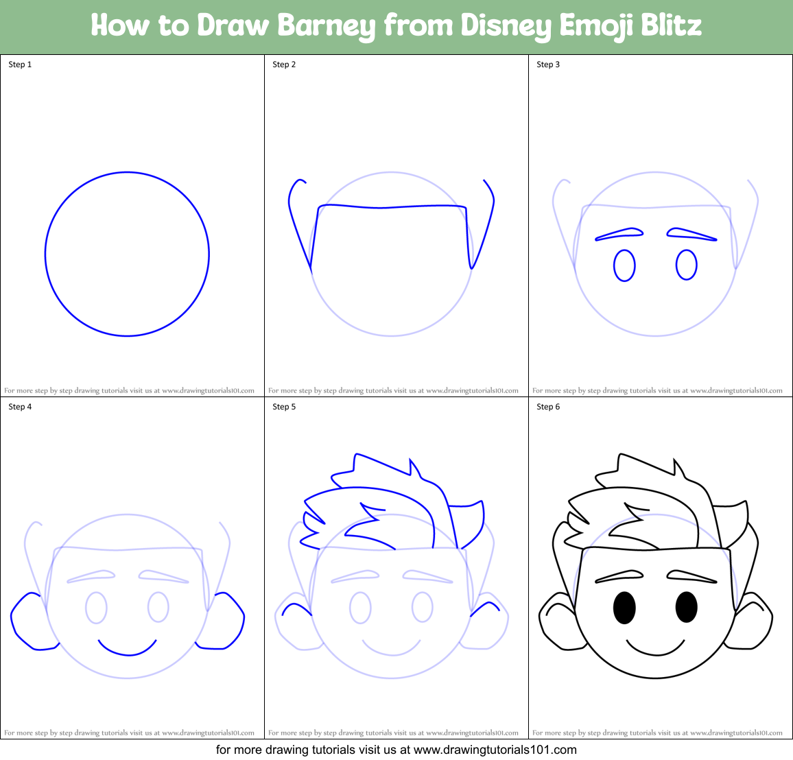 How to Draw Barney from Disney Emoji Blitz Printable Step by Step