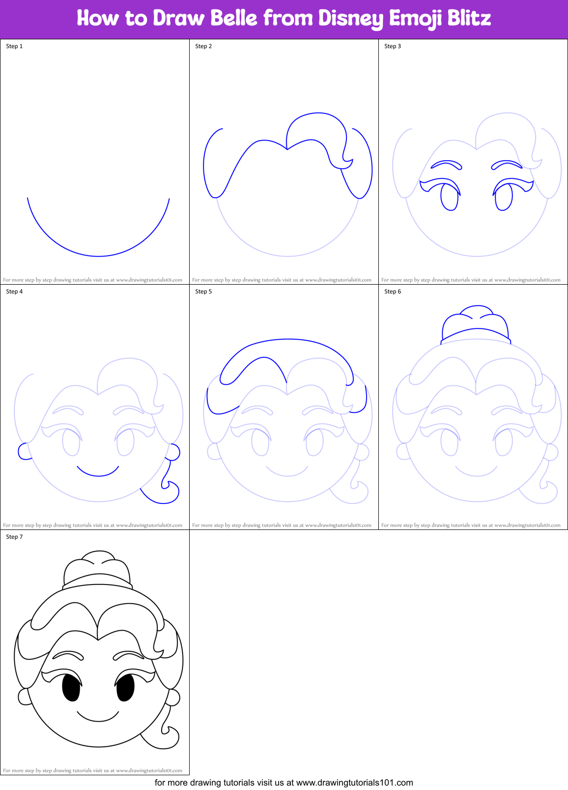 How to Draw Belle from Disney Emoji Blitz Printable Step by Step