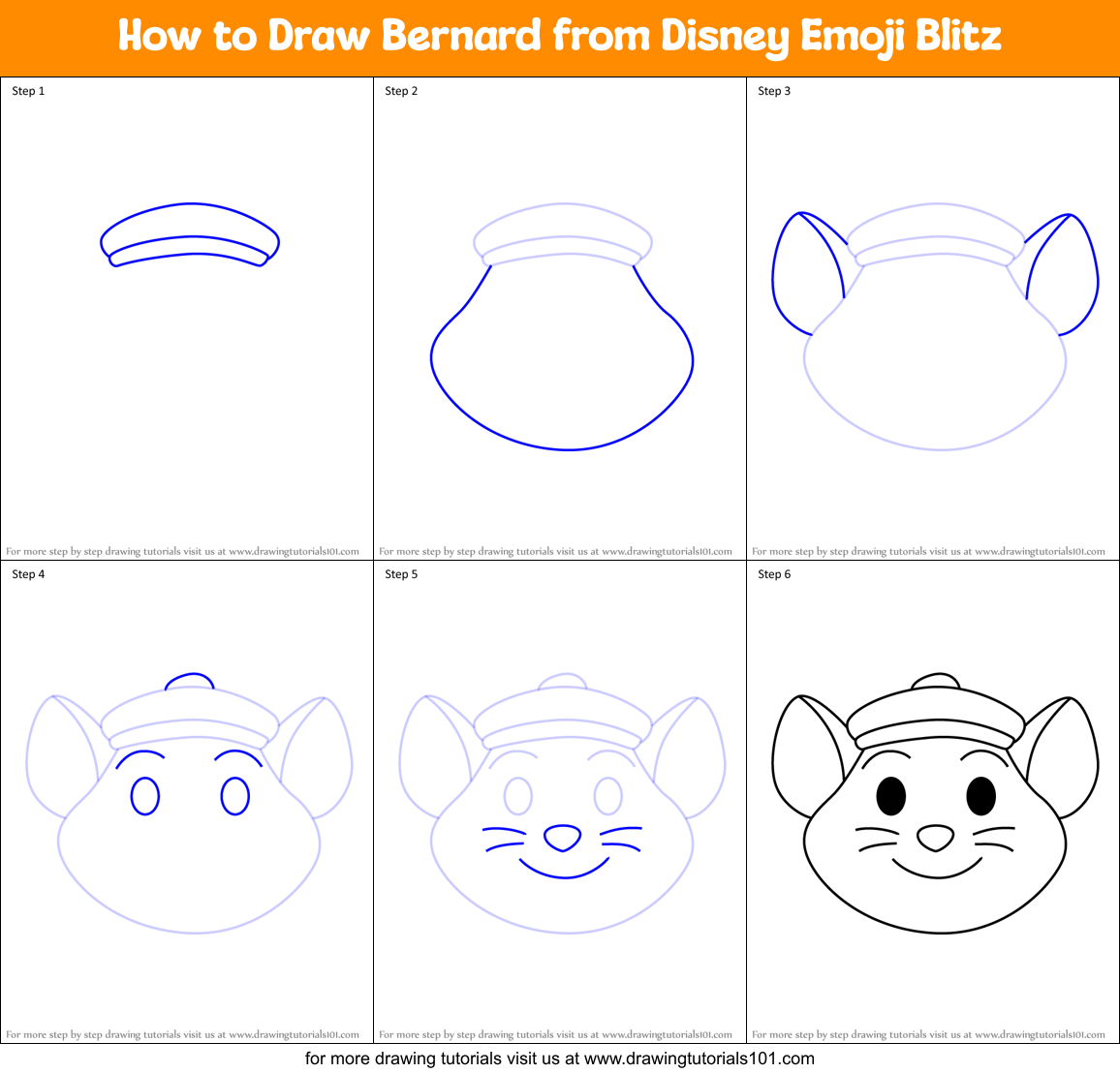 How to Draw Bernard from Disney Emoji Blitz Printable Step by Step