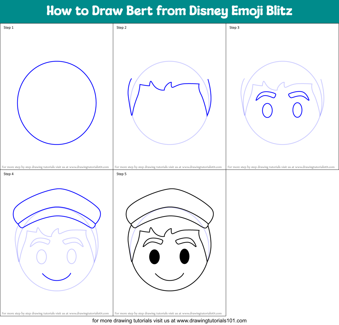 How to Draw Bert from Disney Emoji Blitz Printable Step by Step