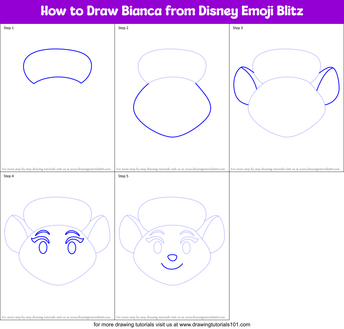 How to Draw Bianca from Disney Emoji Blitz Printable Step by Step