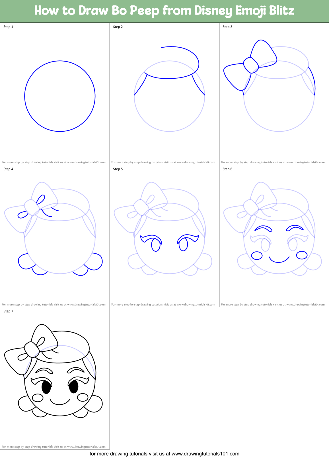 How to Draw Bo Peep from Disney Emoji Blitz Printable Step by Step
