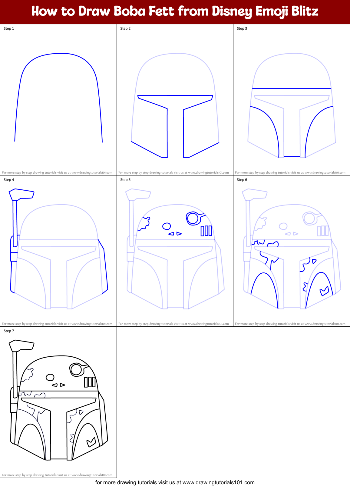 How to Draw Boba Fett from Disney Emoji Blitz Printable Step by Step